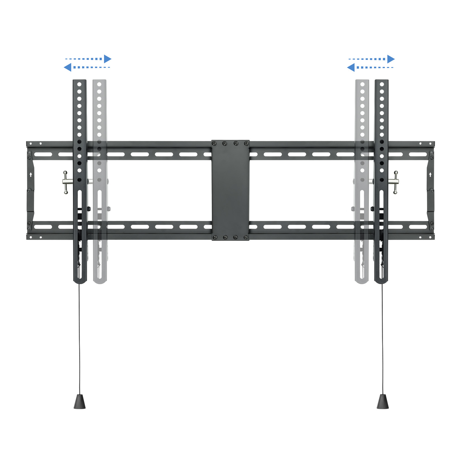 Se muestra un soporte de pared para TV negro. Tiene brazos ajustables y un soporte central. 