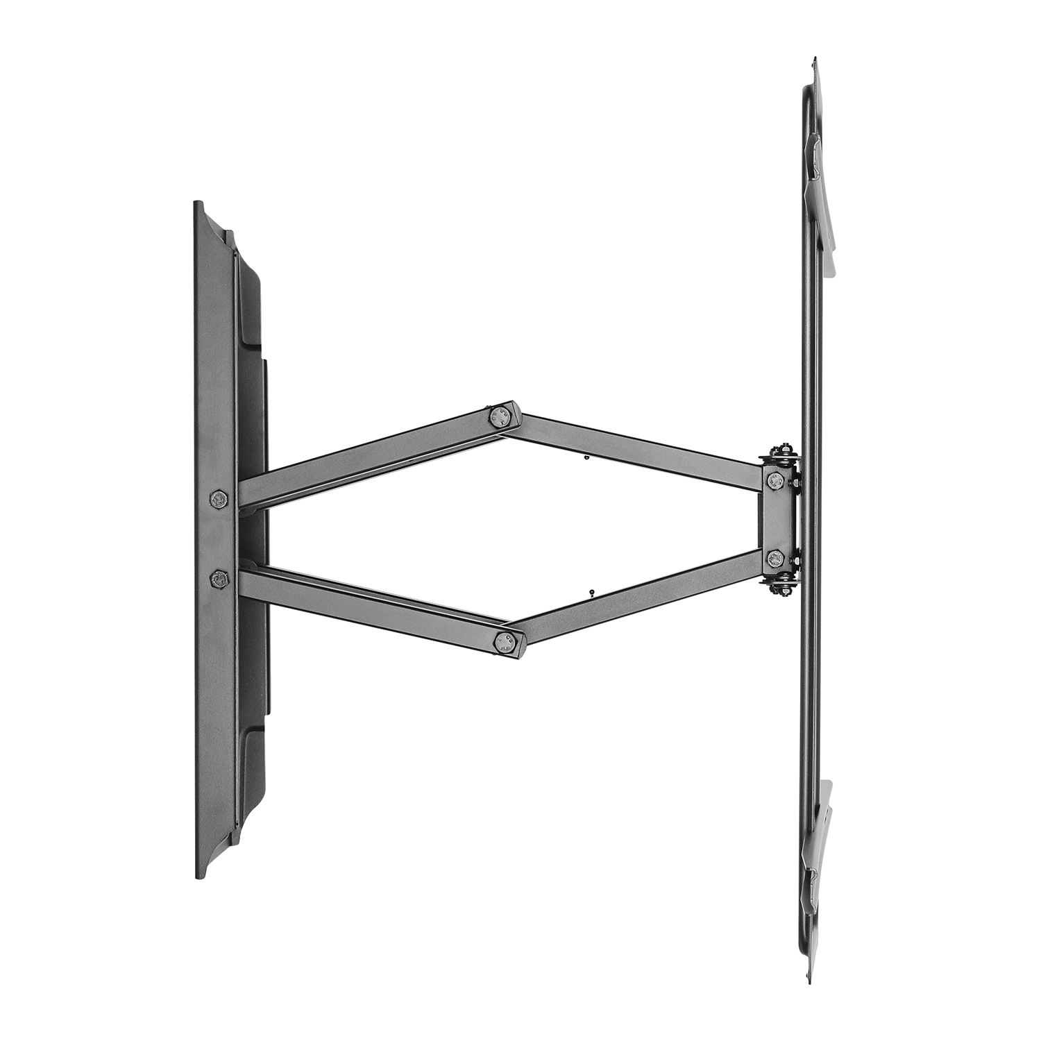 Un soporte de TV articulado para pared. Es gris oscuro y tiene varias articulaciones, lo que permite colocar la pantalla del televisor de forma flexible.