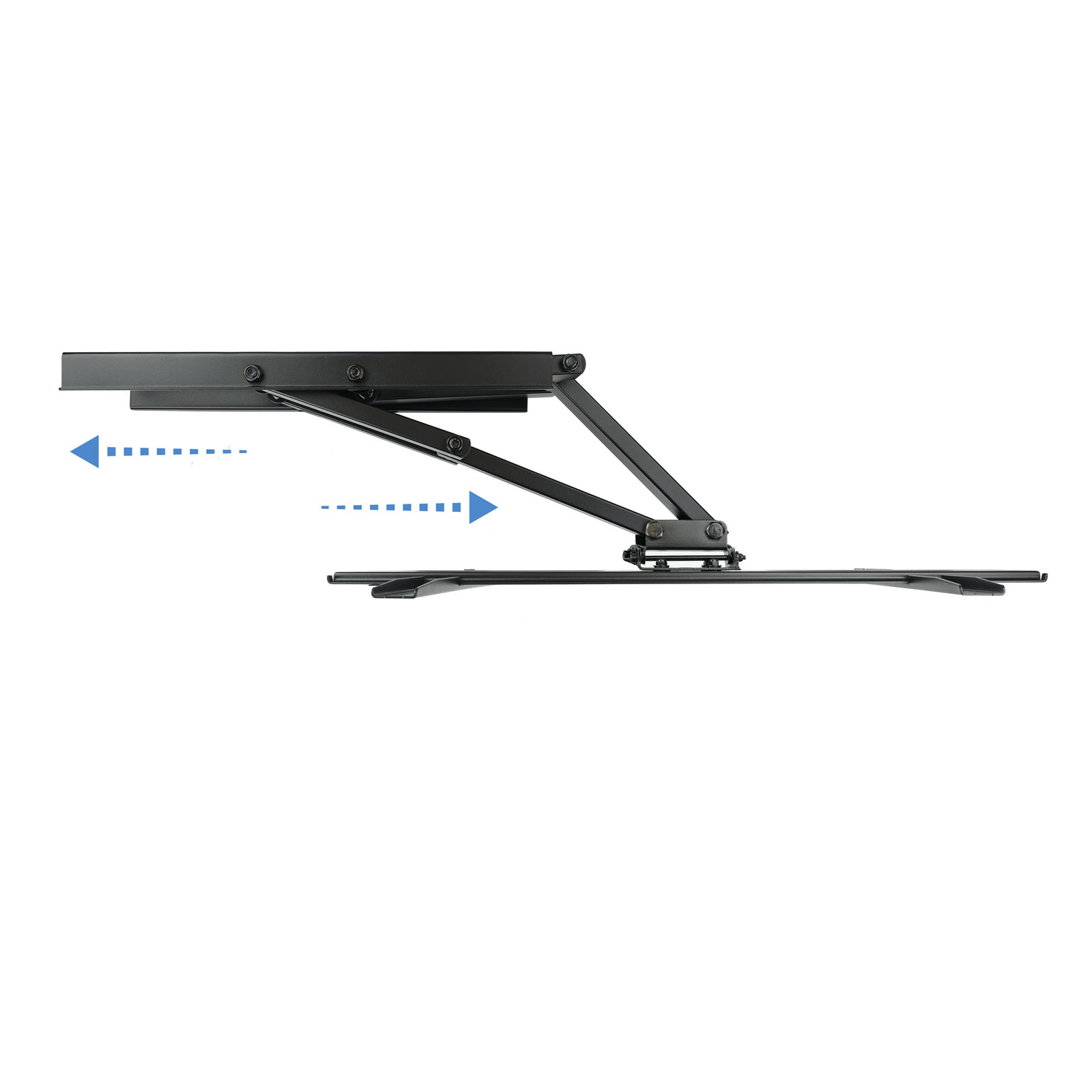 Ein schwarzer, gelenkiger mechanischer Arm mit Bewegungspfeilen. Er steht vor einem weißen Hintergrund.