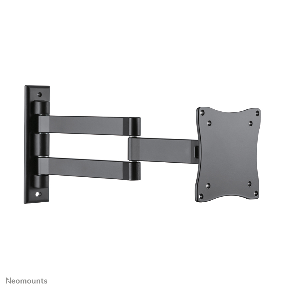 Un support mural TV noir articulé. Il comporte une plaque murale, plusieurs bras et une plaque carrée pour fixer le téléviseur.