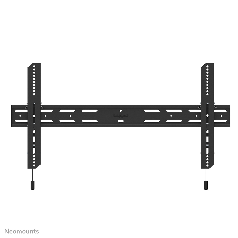 Un support TV noir pour montage mural avec une barre horizontale et deux supports verticaux. La marque 'Neomounts' est visible.