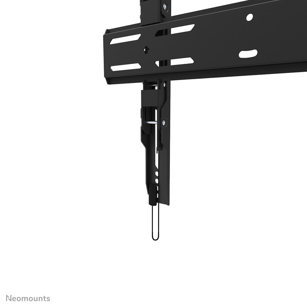 A black, wall-mounted TV bracket. It has horizontal bars and vertical supports. The background is white.