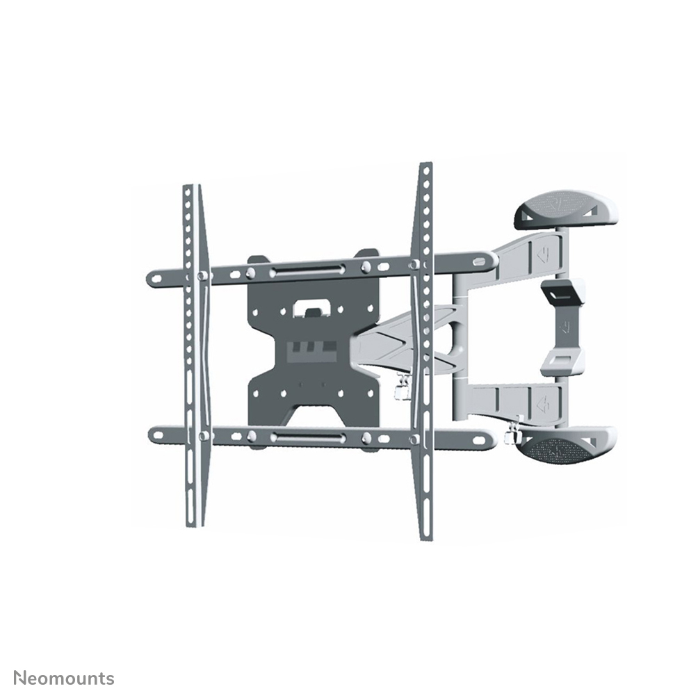 Eine graue TV-Wandhalterung. Sie hat mehrere Arme und Montageplatten. Das Design ist technisch und industriell.
