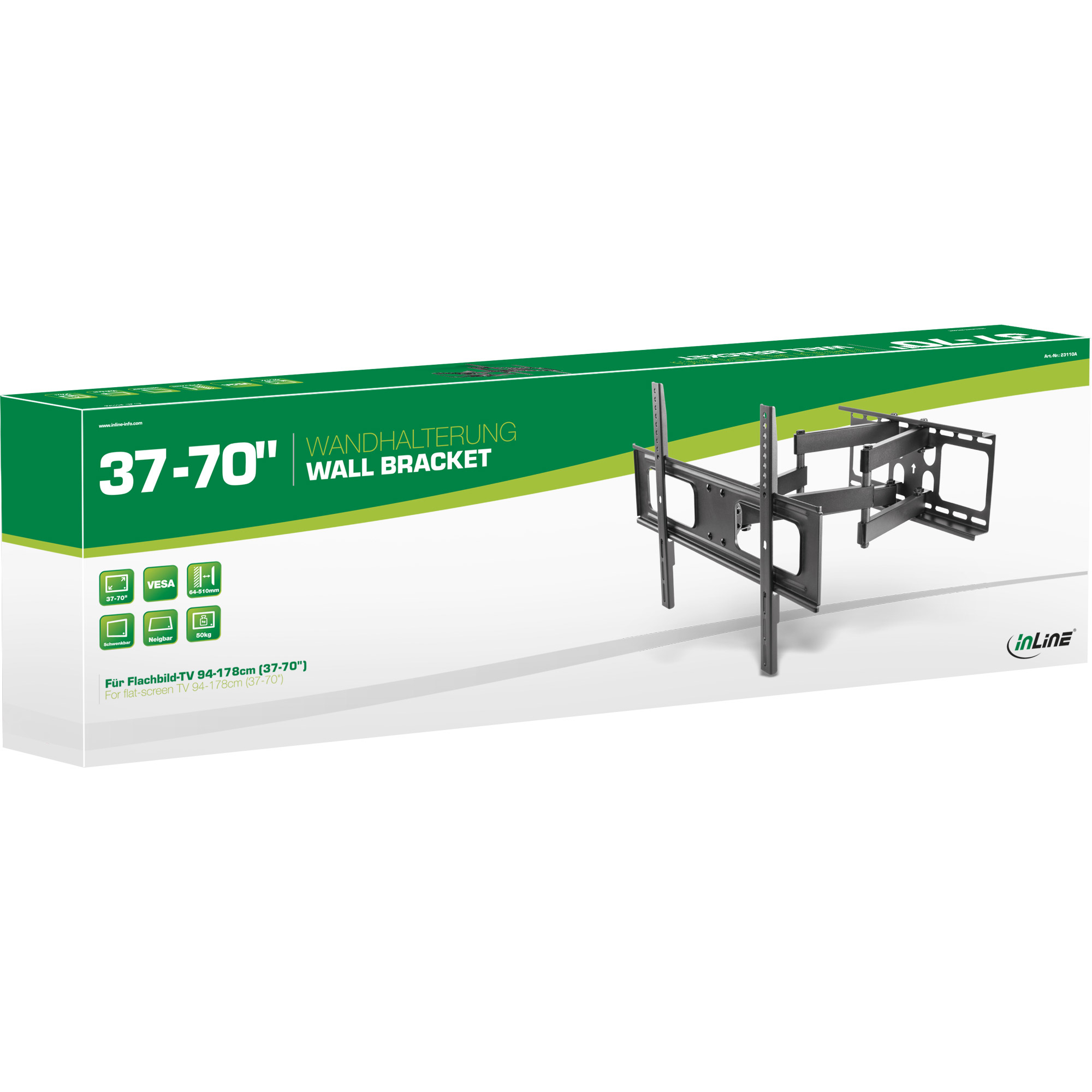 Boîte de produit pour un support mural. Elle affiche le support, les spécifications et la marque.
