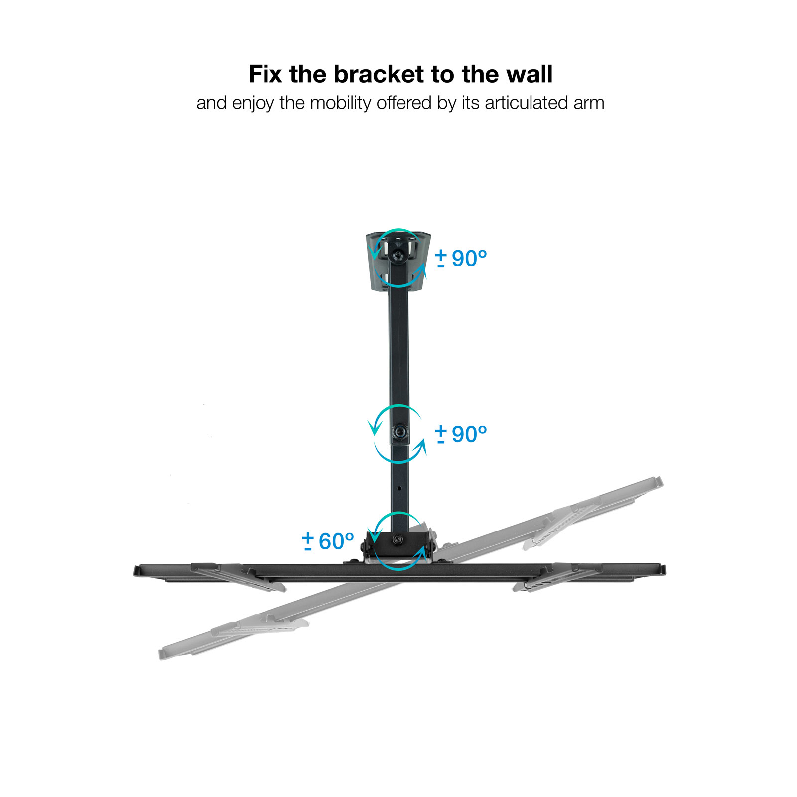 Soporte negro con brazo articulado e indicadores de grados sobre fondo blanco.
