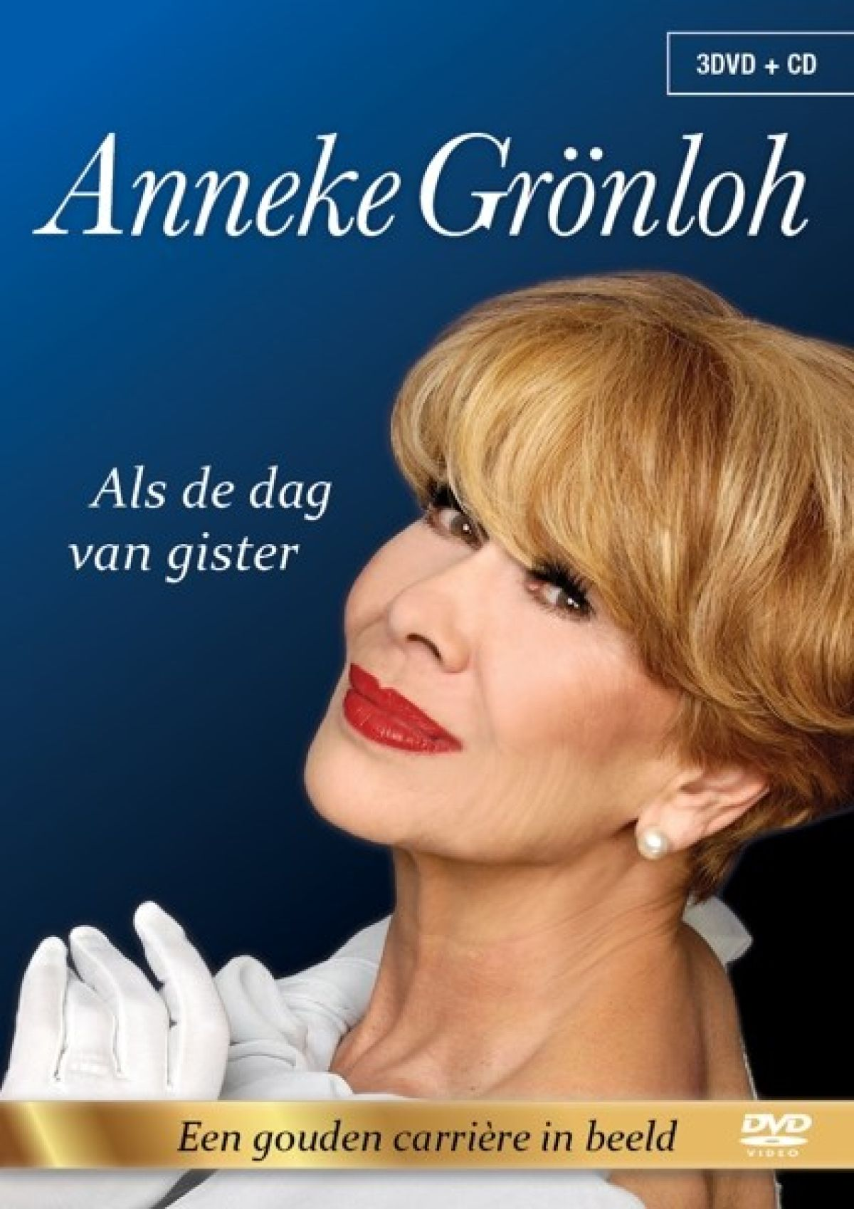 Une femme aux cheveux blonds et au rouge à lèvres rouge sur une couverture de DVD. Le texte dit 'Anneke Grönloh'.