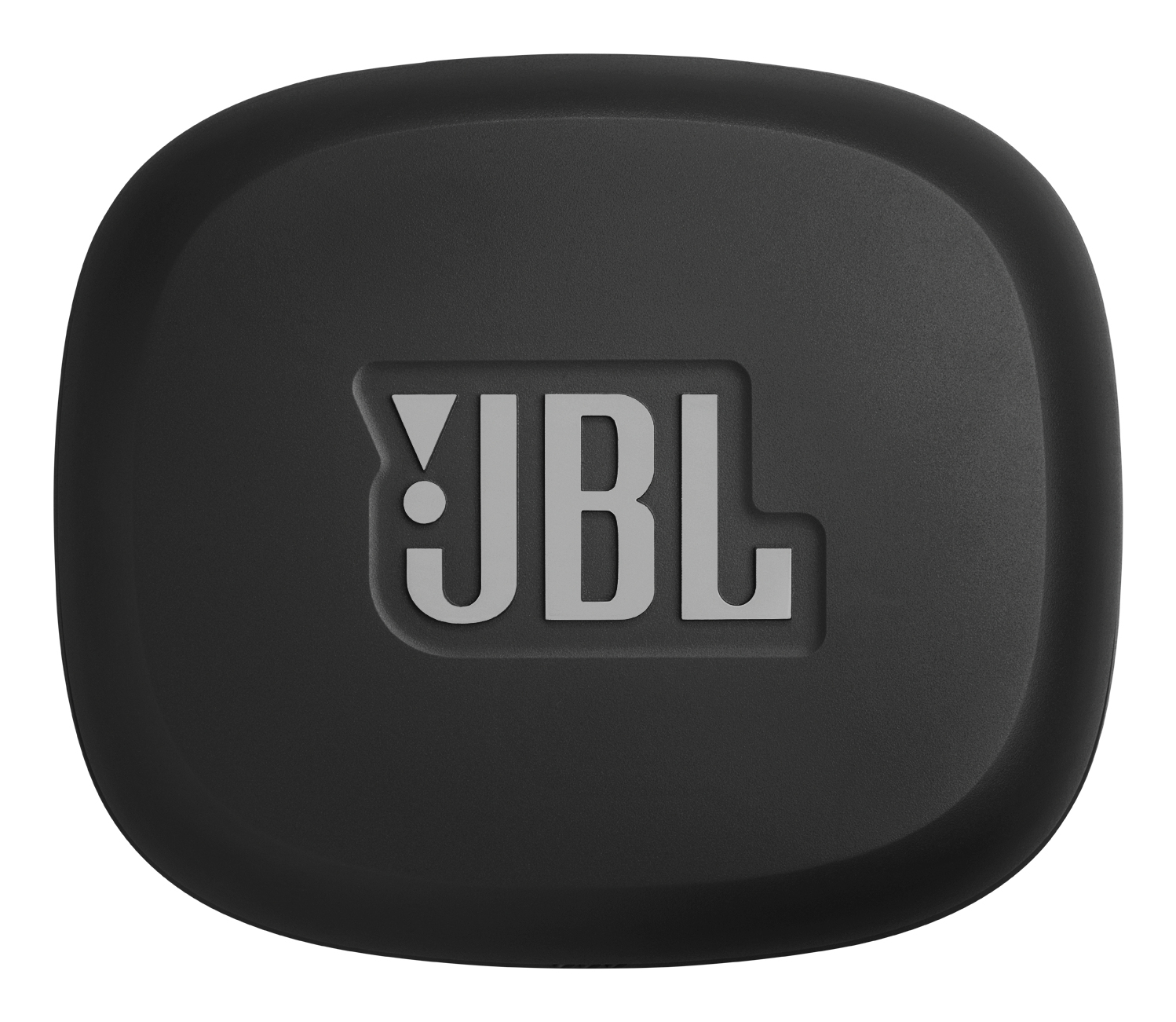 Un quadrato nero e arrotondato con il logo JBL in grigio. Il logo è centrato. Lo sfondo è bianco.