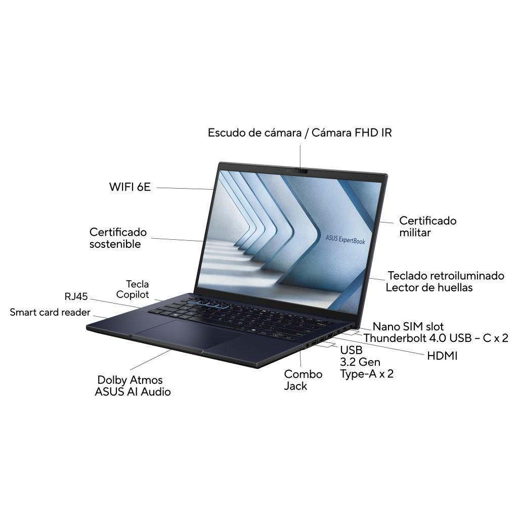 Portátil ASUS EXPERTBOOK B36, 16 WUXGA, Intel Core Ultra 125U, 16 GB  RAM, 512 GB SSD, UHD Graphics, Windows 11 Pro, Azul