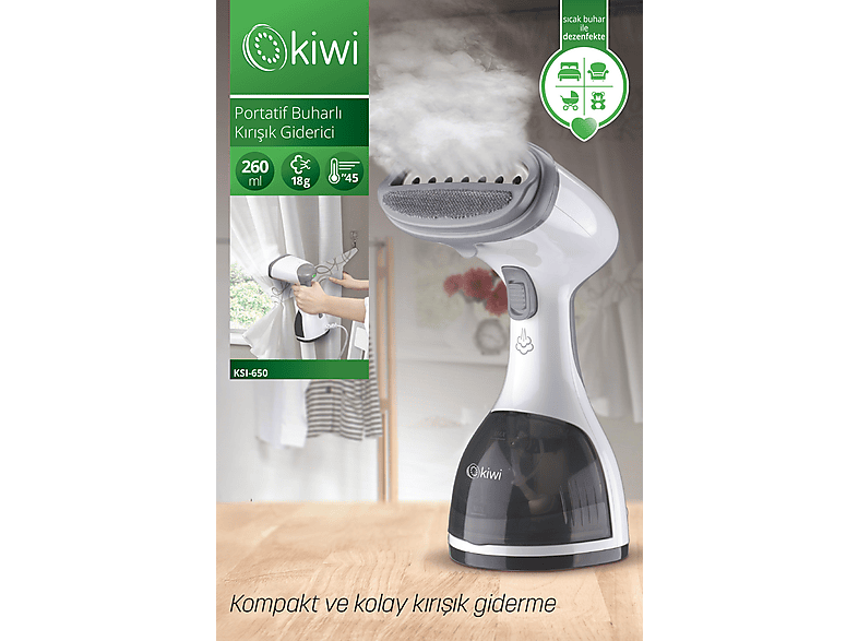 KIWI KSI-650 1200 W Portatif Kırışık Giderici Buharlı Dikey Ütü Beyaz