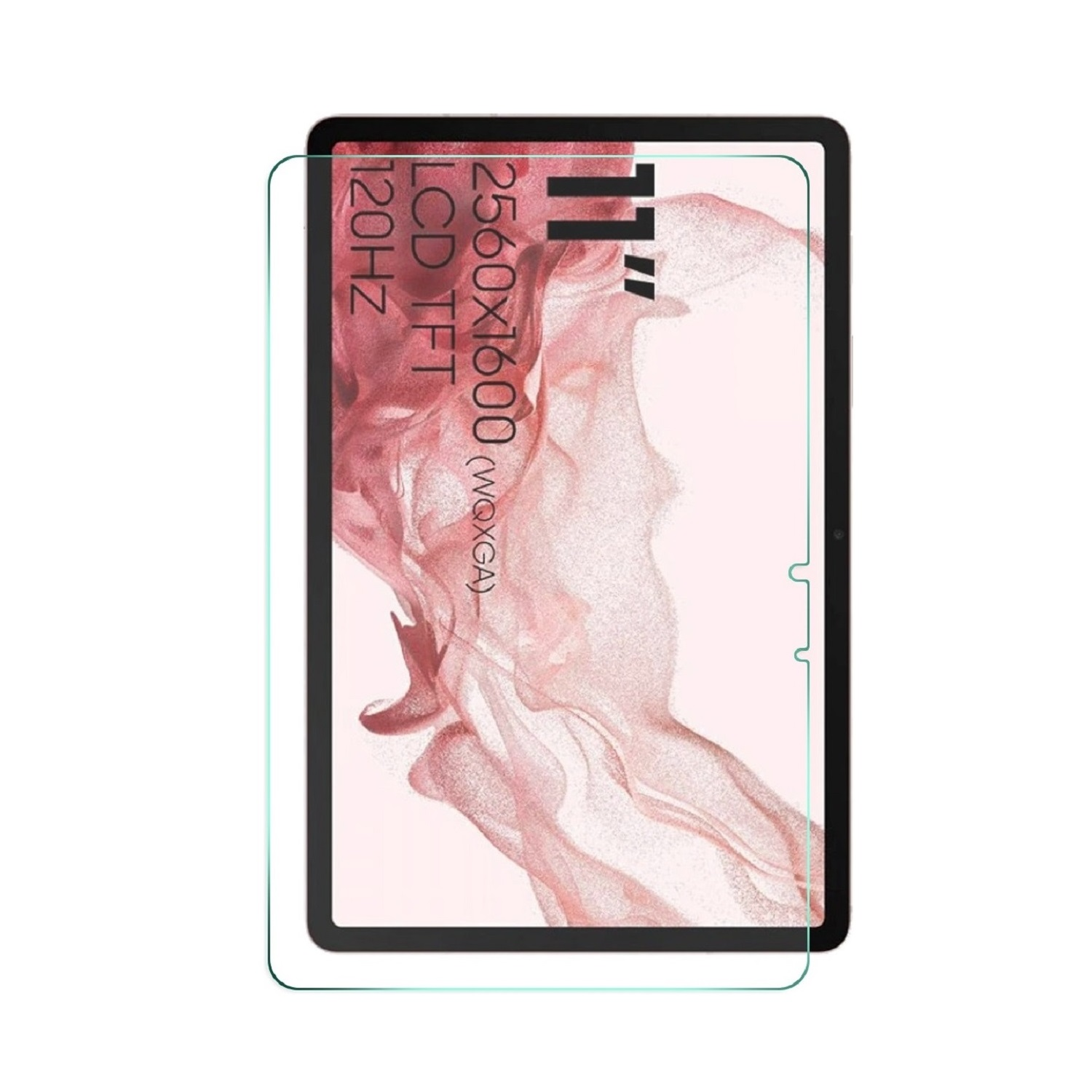 Ein schwarzes Tablet mit Displayschutzfolie, das Text anzeigt. Der Displayschutz hat einen klaren Rand. Der Bildschirm zeigt Informationen an.
