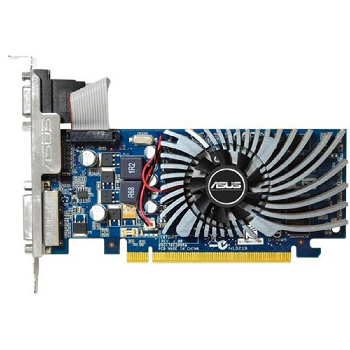 Una scheda grafica ASUS, circuito blu con ventola. Ha vari componenti, connettori e il logo ASUS è visibile.