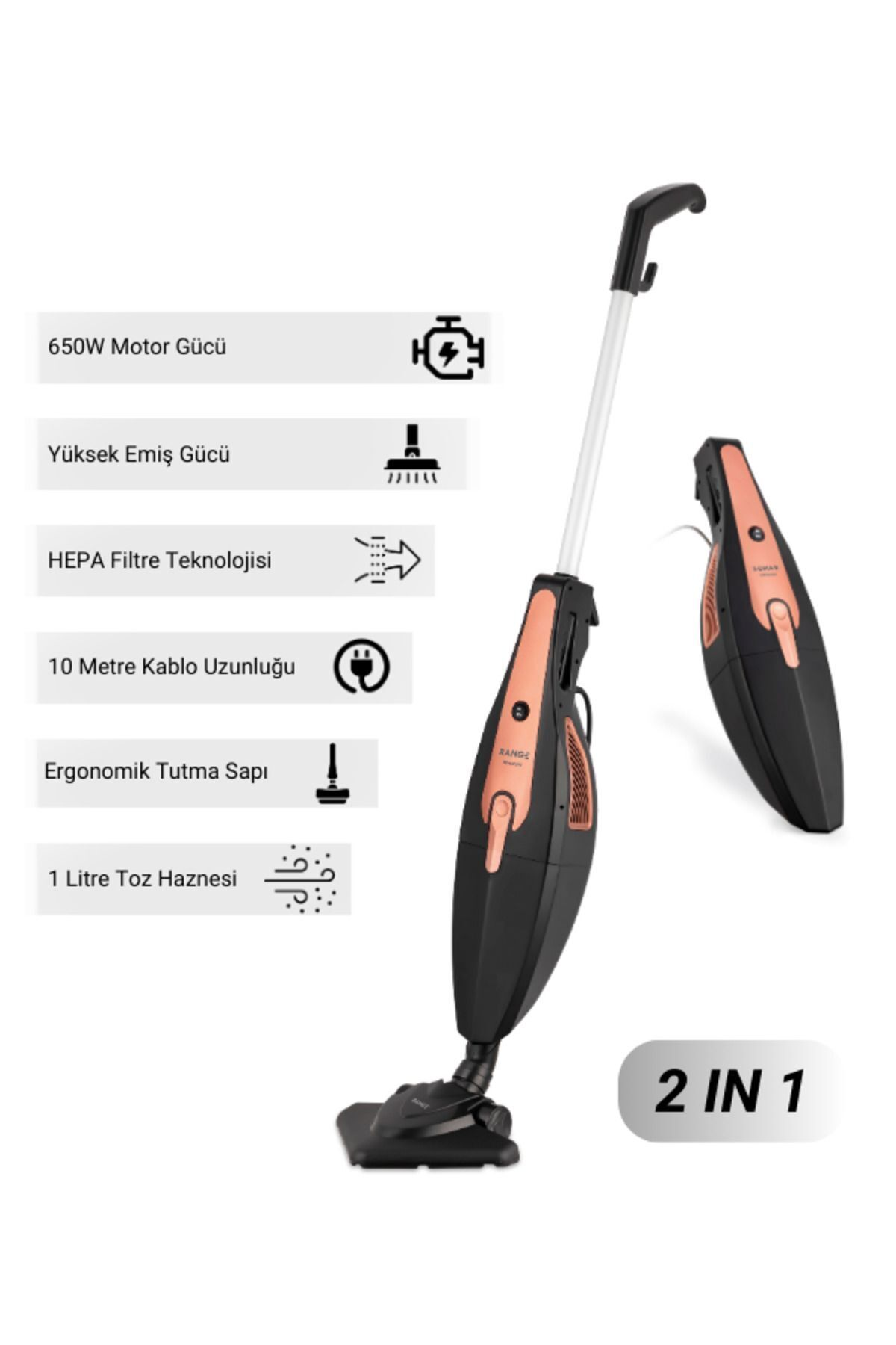 FAKIR Rematrix 2'si 1 Arada Dikey Süpürge Siyah/Bronz