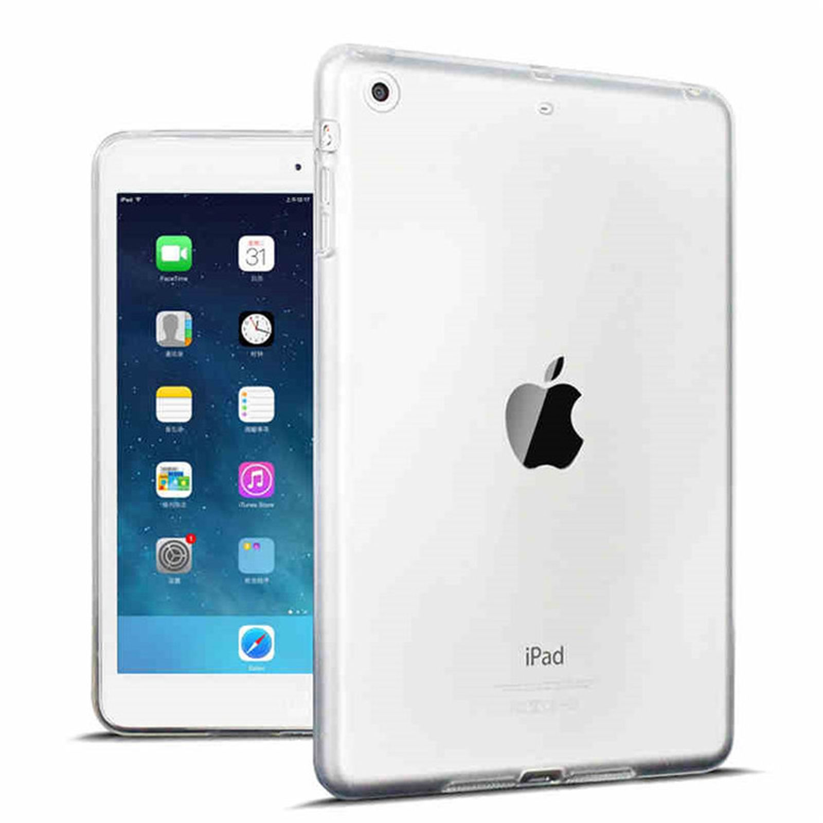 Ein iPad mit durchsichtiger Hülle, neben einem anderen iPad. Der Bildschirm zeigt App-Symbole.