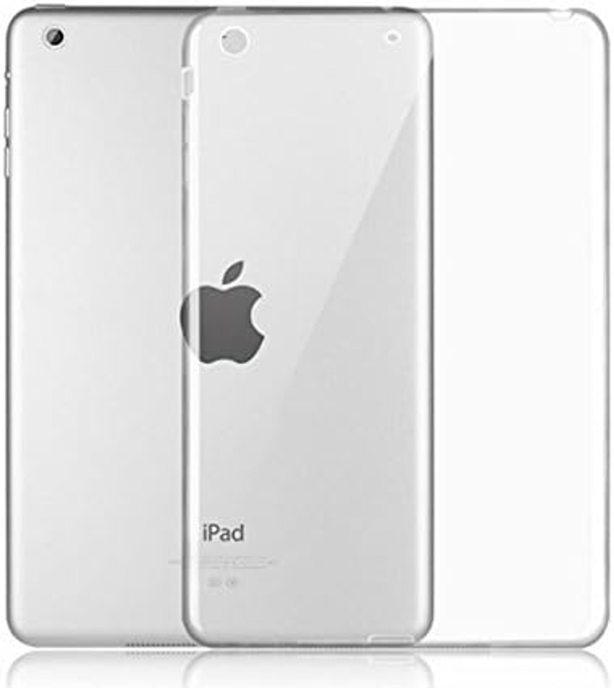 Drei Apple iPads. Eines in einer durchsichtigen Hülle. Das mittlere iPad hat das Apple-Logo und das Wort iPad.