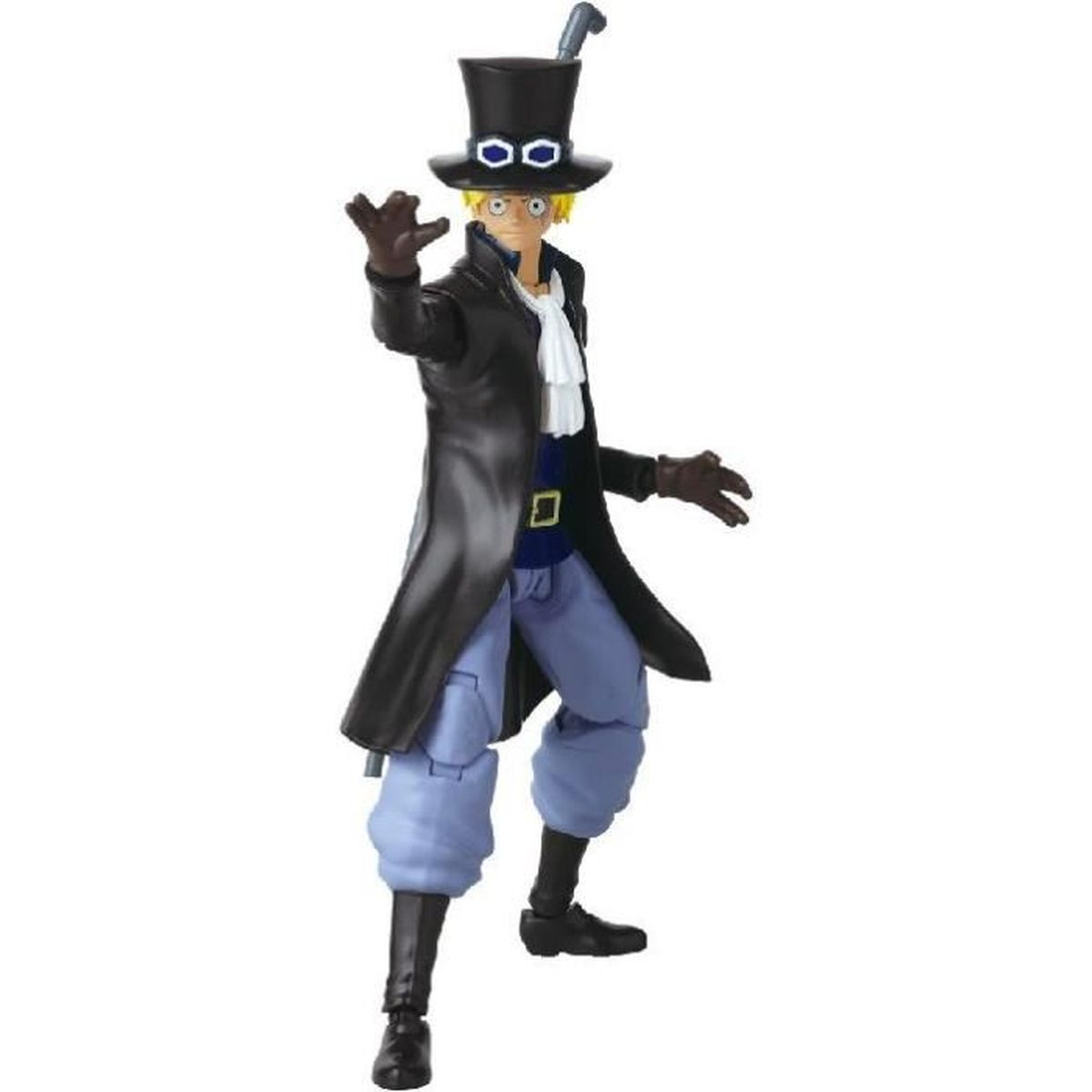 Figur eines Mannes mit Zylinder, schwarzem Mantel, blauer Hose und Stiefeln. Er macht eine Geste mit seinen Händen.