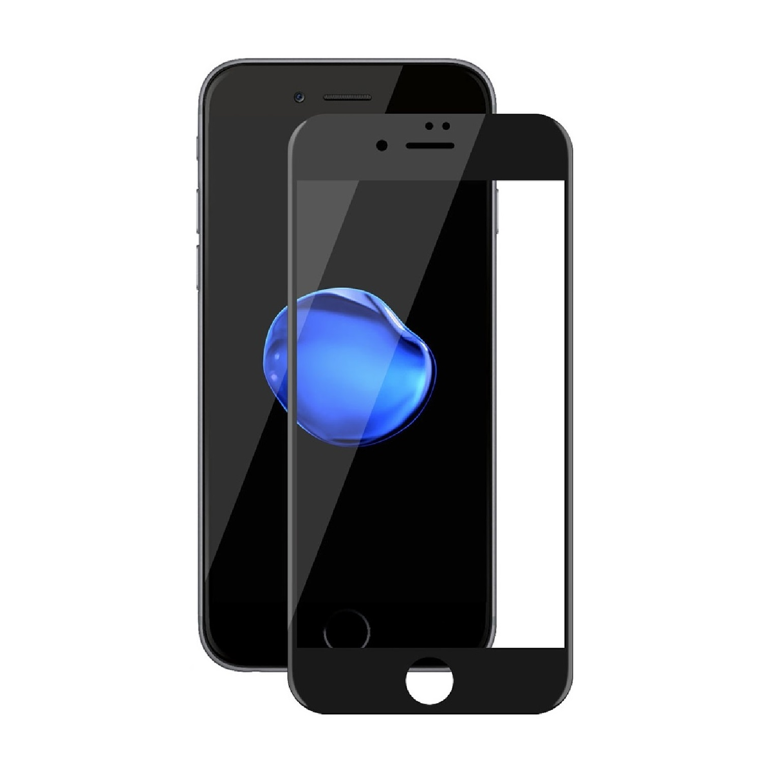 Zwei schwarze Smartphones. Eines hat einen Displayschutz angebracht. Der Schutz hat einen weißen Rand und bedeckt den Bildschirm.
