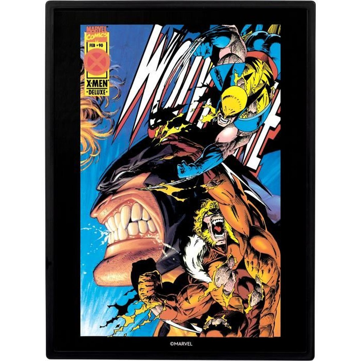 X-Men Comic-Cover mit Wolverine und Sabretooth in Aktion, mit einem großen Gesicht einer anderen Figur im Hintergrund.