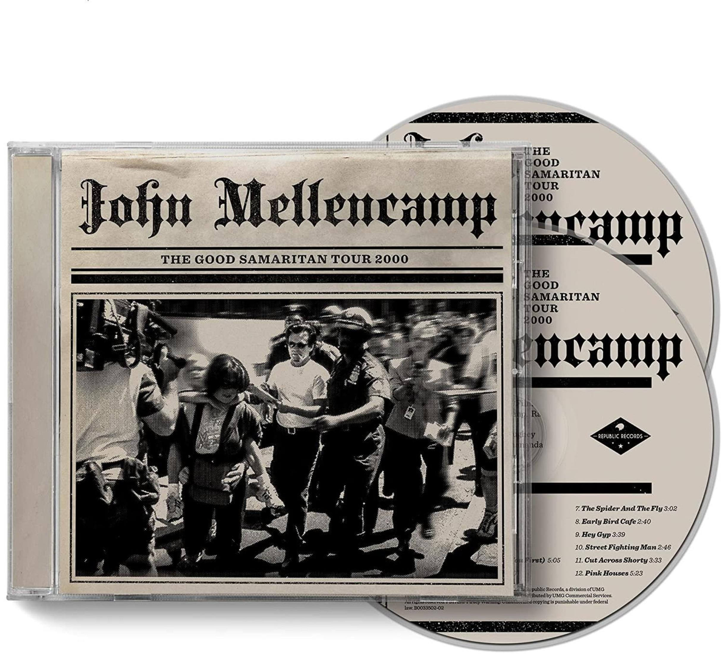 CD case with 'John Mellencamp' text. Image of a crowd. The Good Samaritan Tour 2000 is written on the case.
