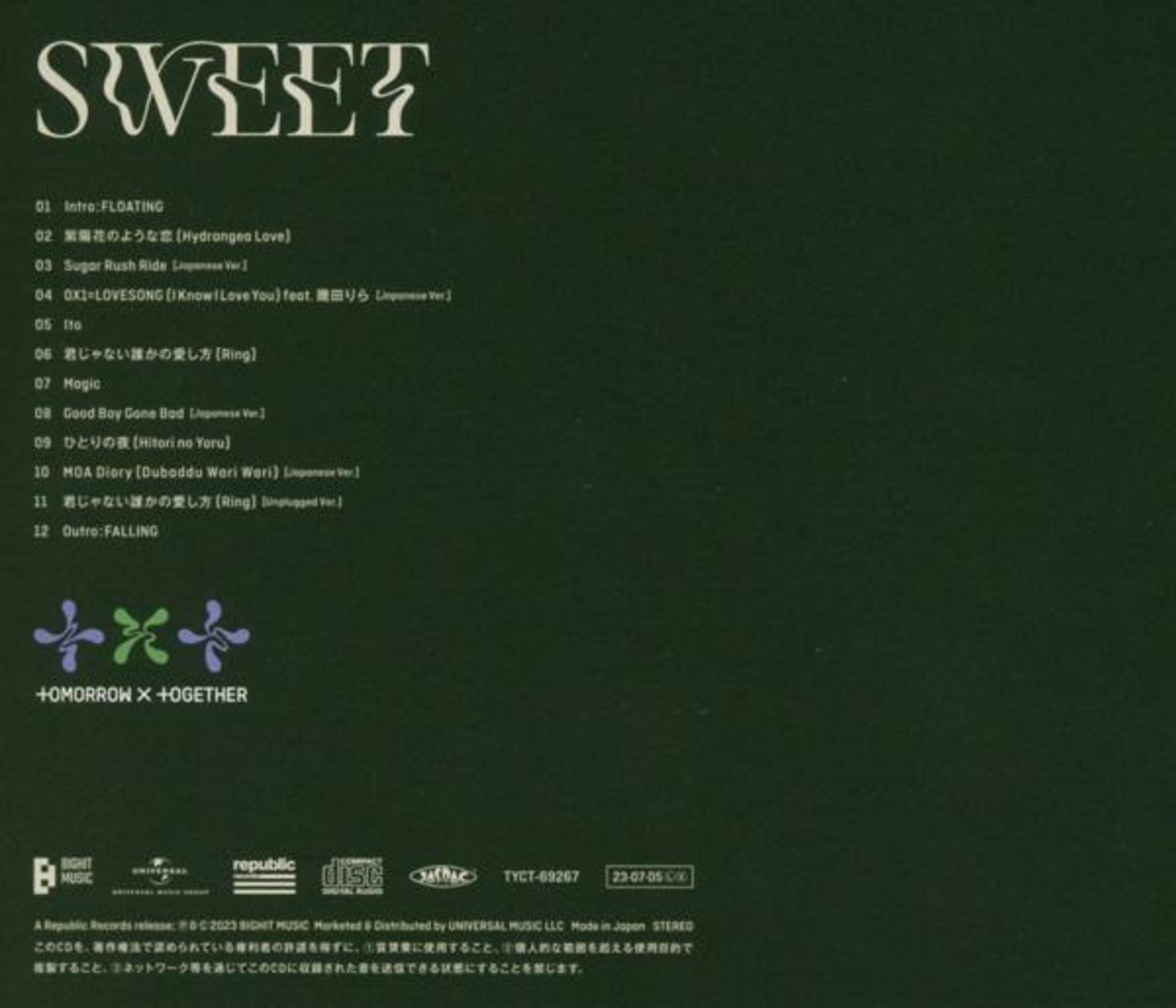 Albumhoes met witte tekst op een donkergroene achtergrond. Bevat tracklist, logo van de artiest en labelinformatie.