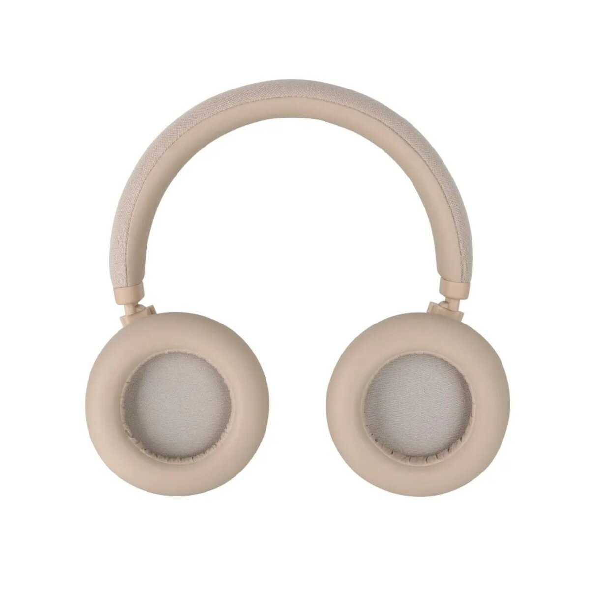 Beige Kopfhörer im Over-Ear-Stil auf weißem Hintergrund. Ohrmuscheln sind kreisförmig. Der Kopfbügel ist gebogen und gepolstert.