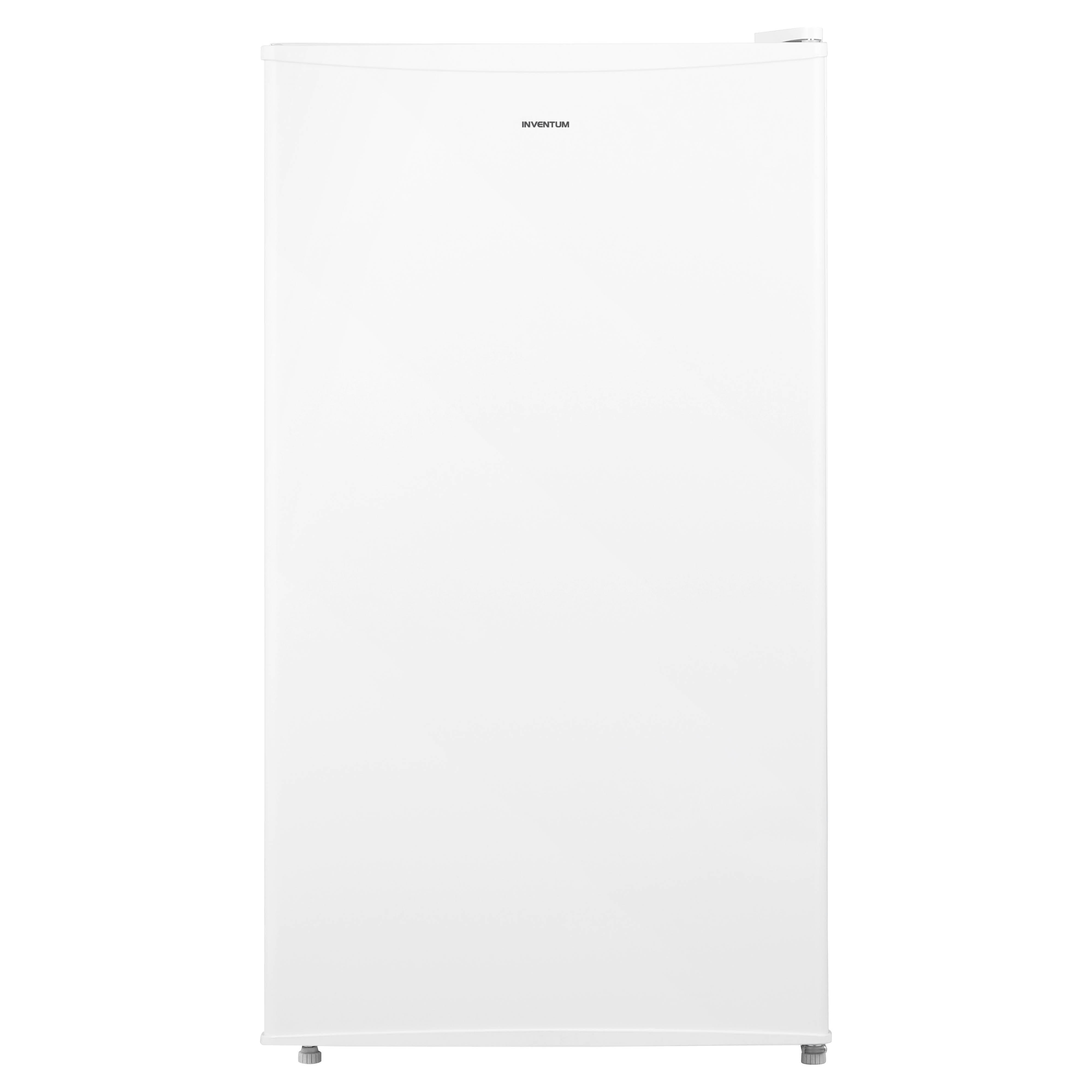A white refrigerator with the brand name INVENTUM on the top. It is isolated on a white background.