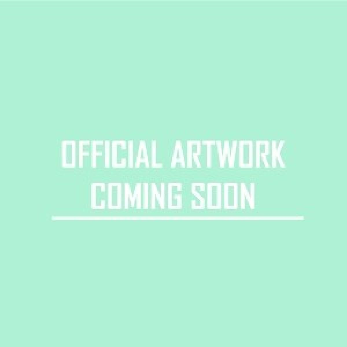 Een mintgroene achtergrond met witte tekst. Er staat: OFFICIAL ARTWORK, COMING SOON, met een witte lijn.