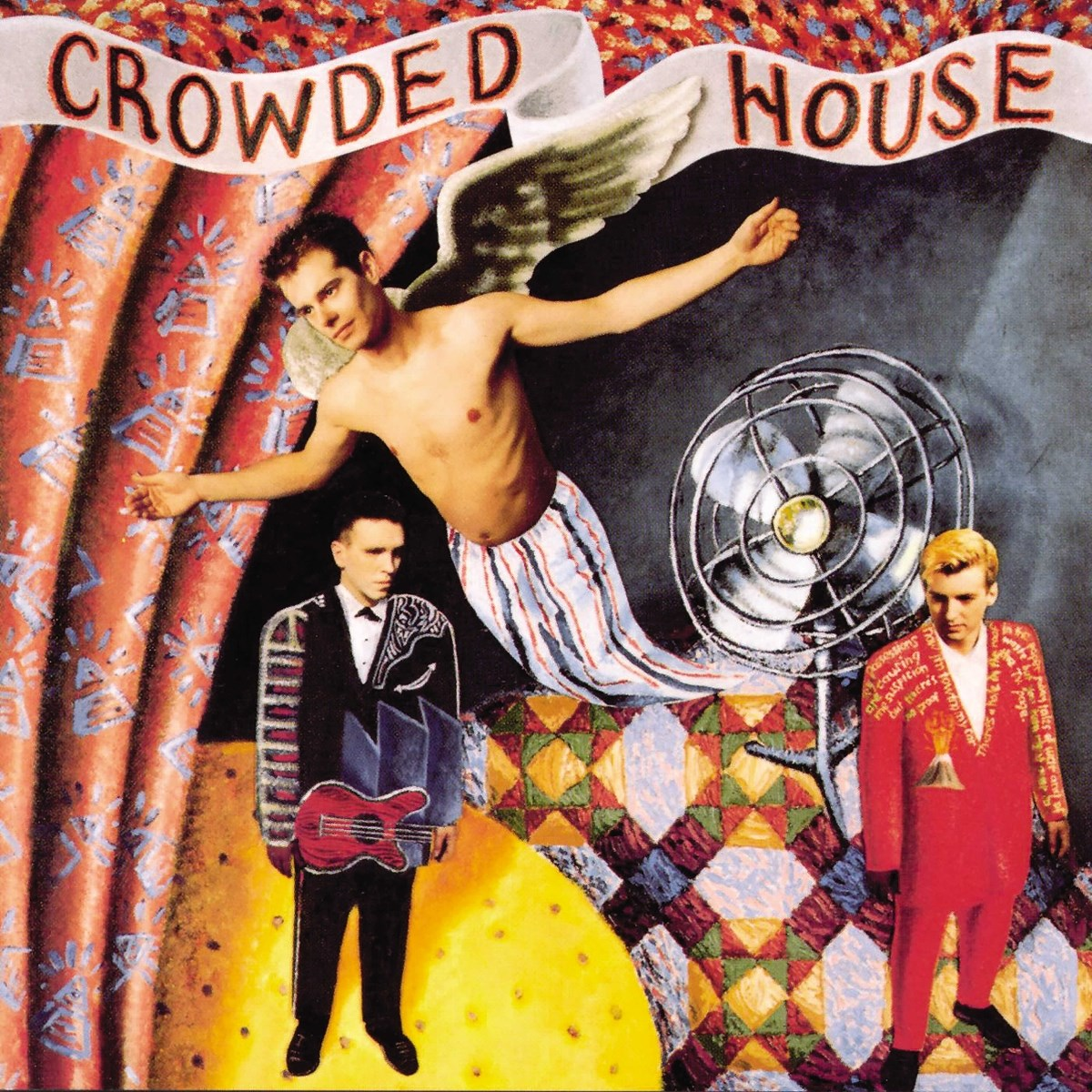 Copertina dell'album. Un uomo senza maglietta con le ali e altri tre uomini. Un ventilatore sullo sfondo. Il nome della band in alto.
