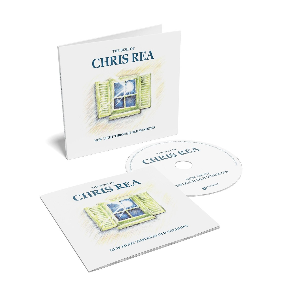 Copertina dell'album: 'The Best Of Chris Rea'. Presenta un'illustrazione di una finestra. Include un CD e la copertina dell'album.