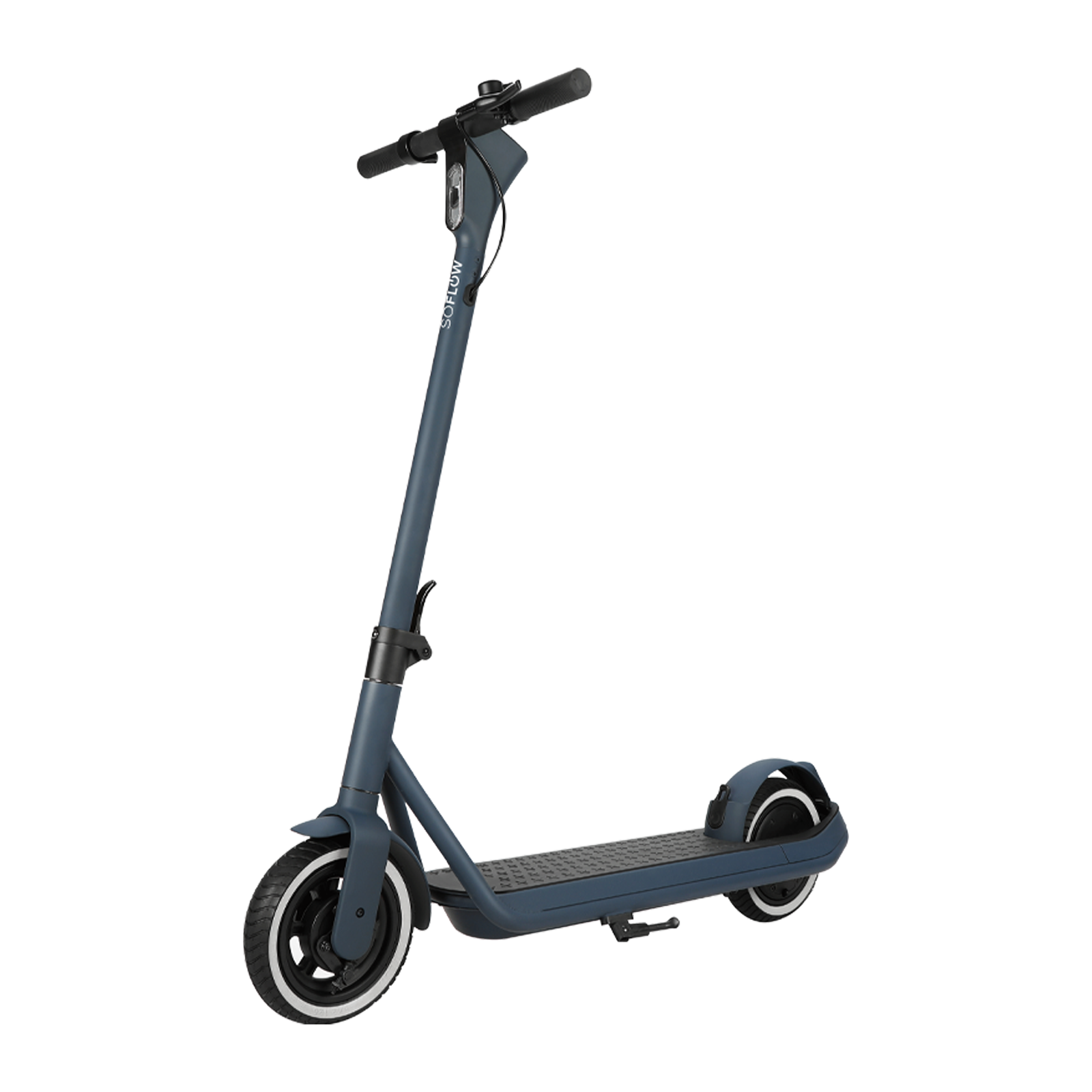 Un monopattino elettrico SoFlow blu. Lo scooter è su sfondo bianco.