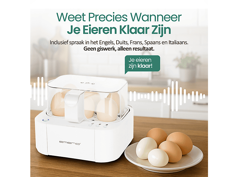 EMERIO EB-115560.14 mit Sprachausgabe (DE EN FR ES IT PL) Eierkocher(Anzahl Eier: 6)