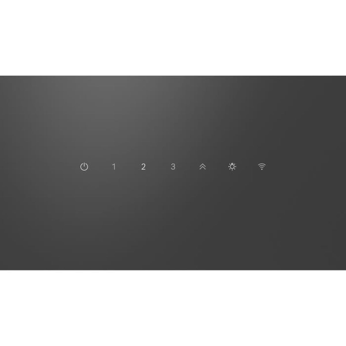 A dark gray panel with white symbols. From left to right: power, numbers 1-3, up arrow, sun symbol, and WiFi symbol.