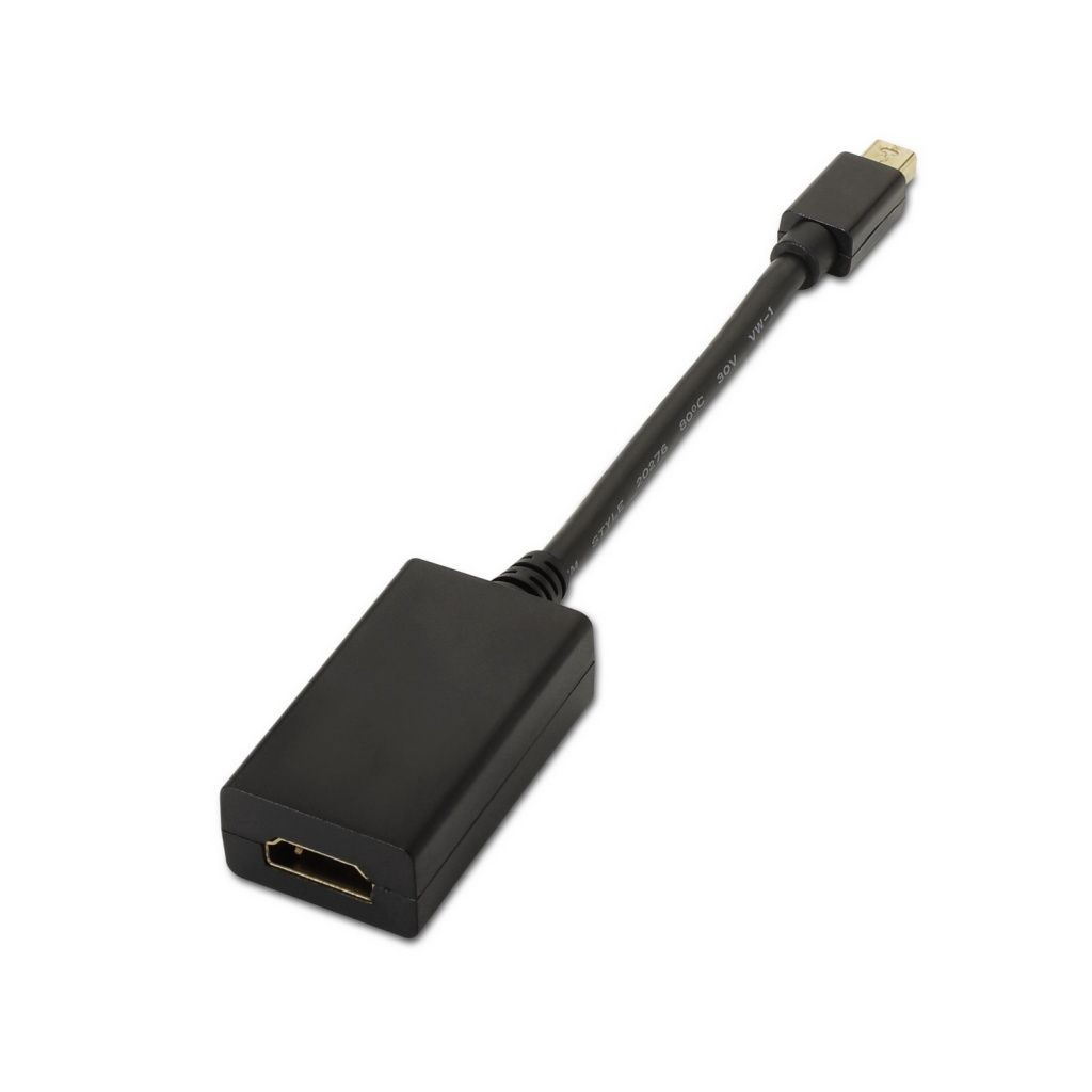 Cable adaptador HDMI a Micro HDMI negro sobre fondo blanco. El cable tiene conectores en ambos extremos y un cable negro grueso.