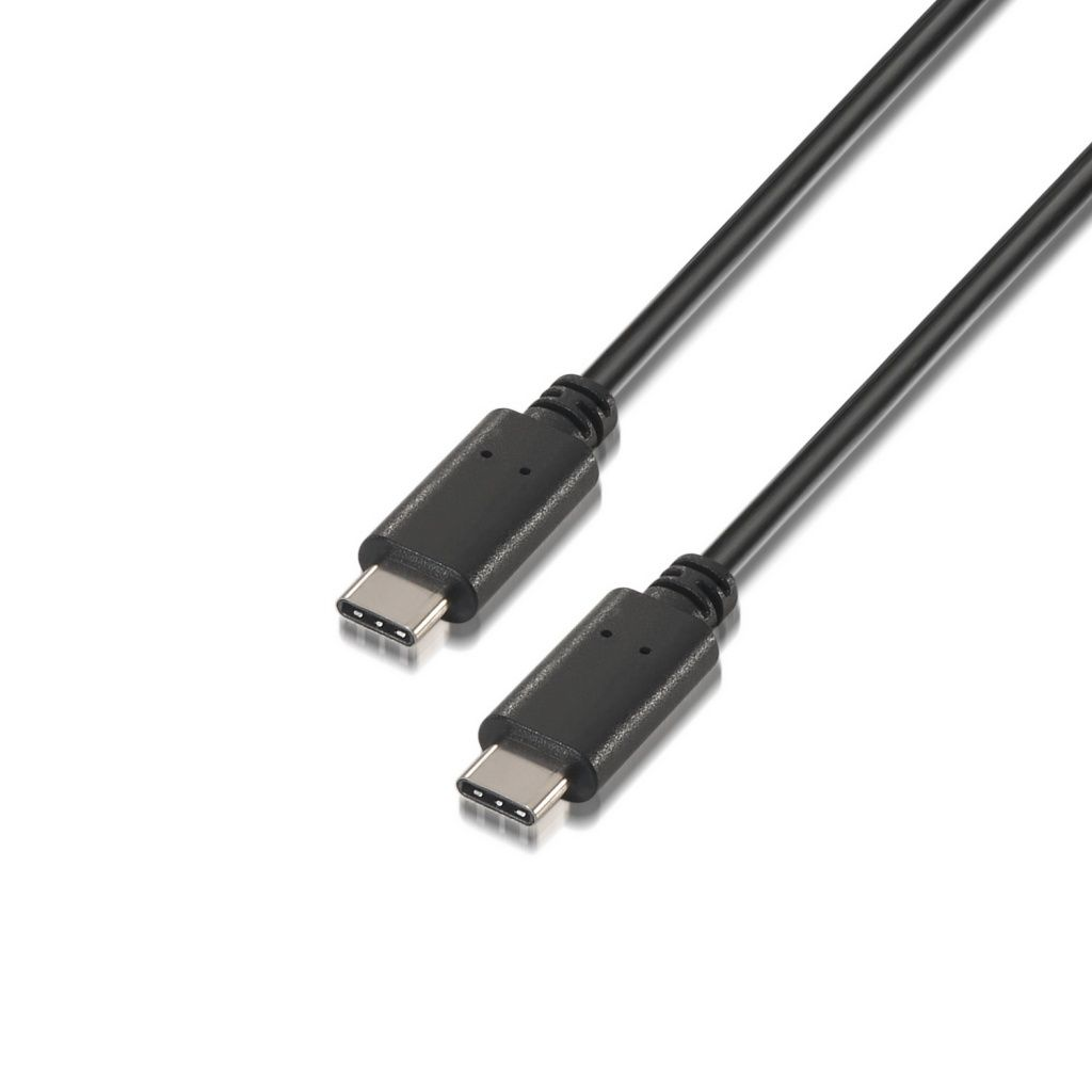 Two black USB-C cables on a white background. The connectors are visible, angled toward the viewer, showing metal contacts.