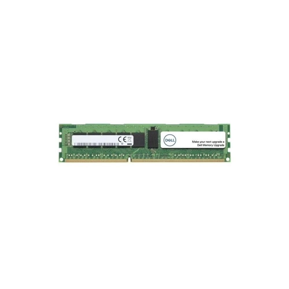 Un modulo RAM verde. C'è il logo Dell. Ha un marchio CE e il testo: Rendi il tuo prossimo aggiornamento un aggiornamento della memoria Dell.
