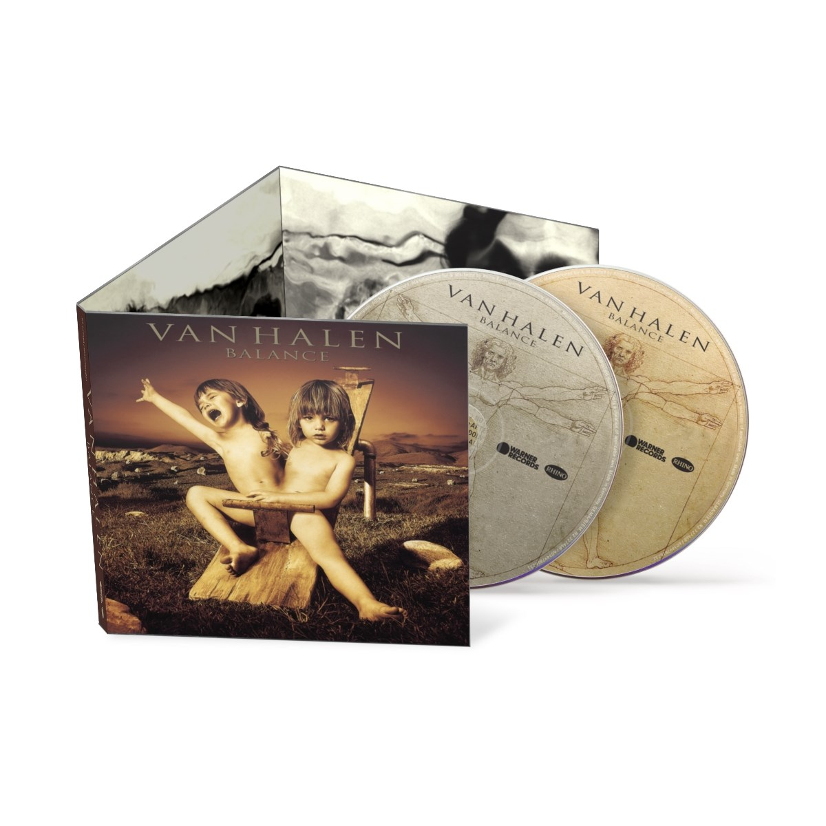 Copertina dell'album con due bambini, un astuccio per CD e due CD. La copertina dice "Van Halen Balance".