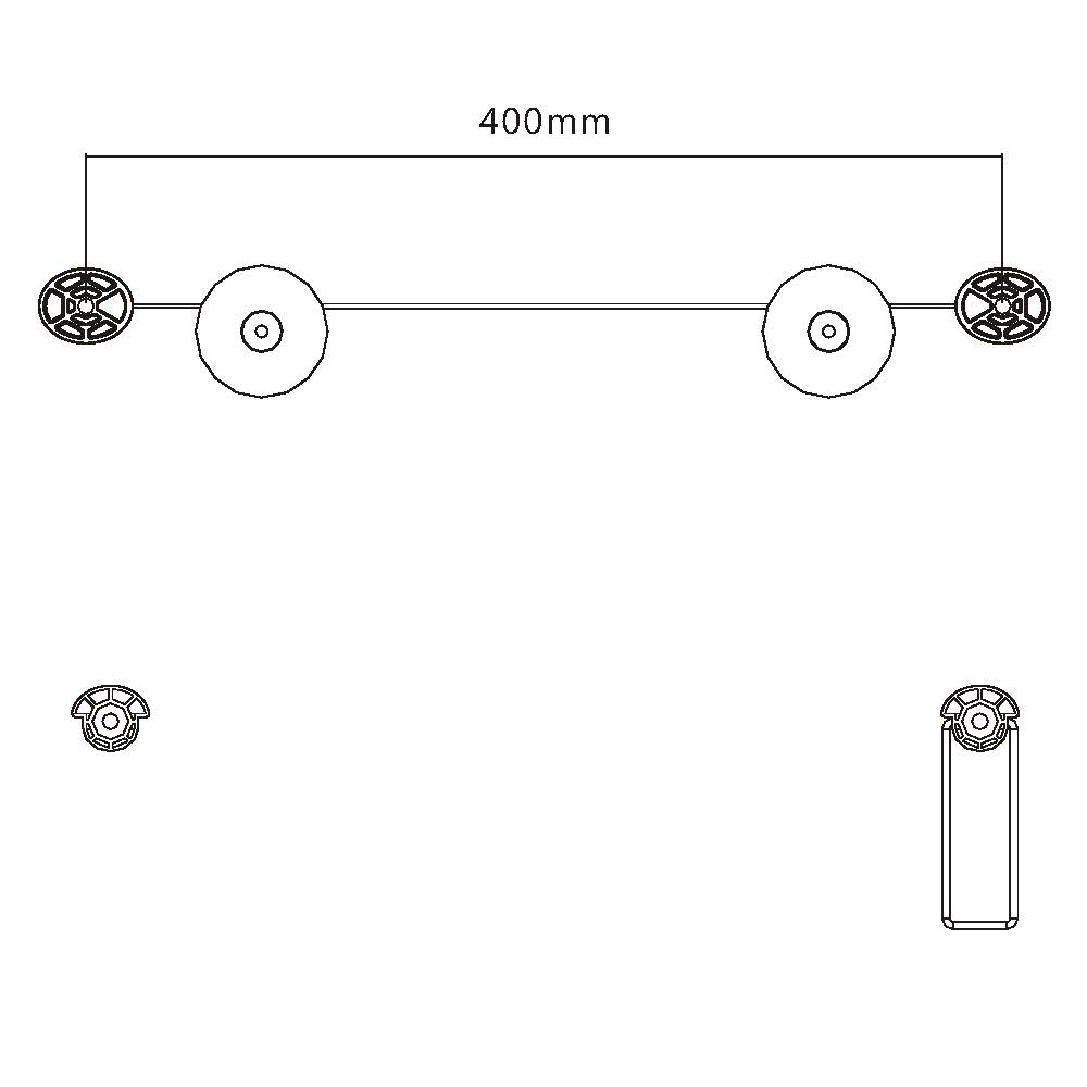 Ein Diagramm zeigt ein 400-mm-Maß. Es gibt Kreise und Klammern. Das Diagramm hat einen weißen Hintergrund.