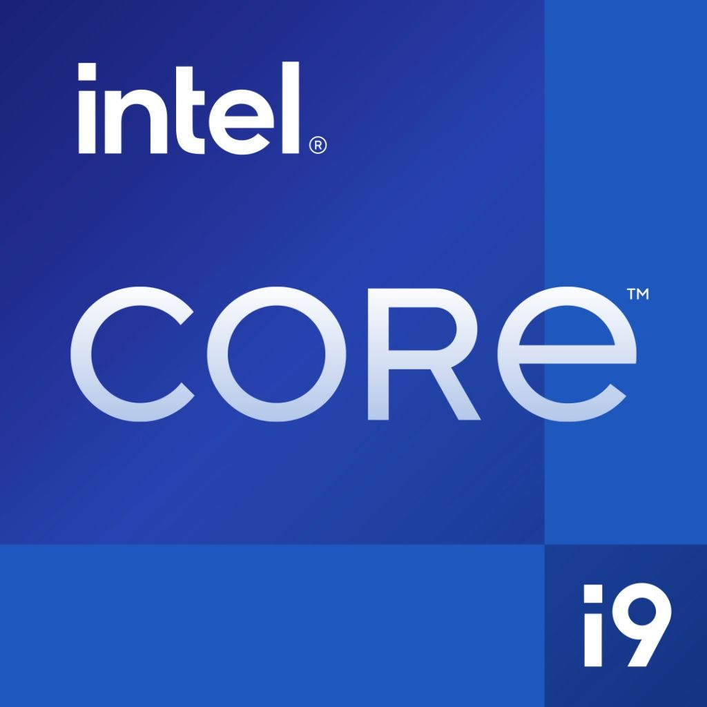 Logo Intel Core i9 na niebieskim tle. Słowo 'intel' znajduje się u góry, 'CORE' pośrodku, a 'i9' na dole.