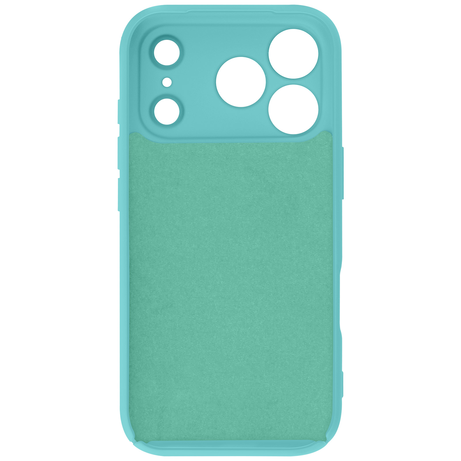 Une coque de téléphone bleu sarcelle. Elle comporte des découpes pour les caméras et un dos texturé.