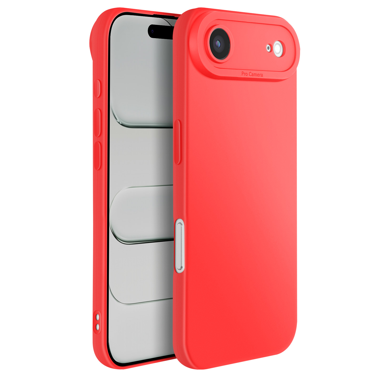 Un étui de téléphone rouge à côté d'un téléphone. L'étui a un cache caméra et est ouvert. L'écran est visible.