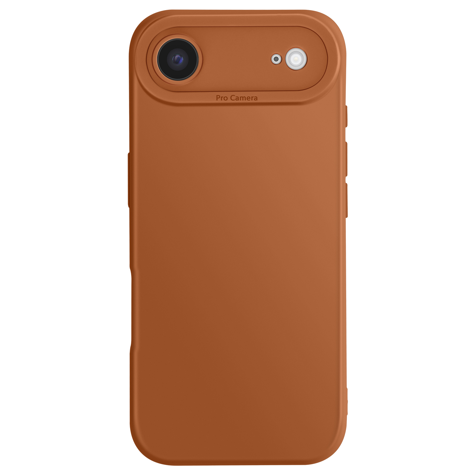 Een oranje telefoonhoesje met twee cameralenzen en de tekst 'Pro Camera'.