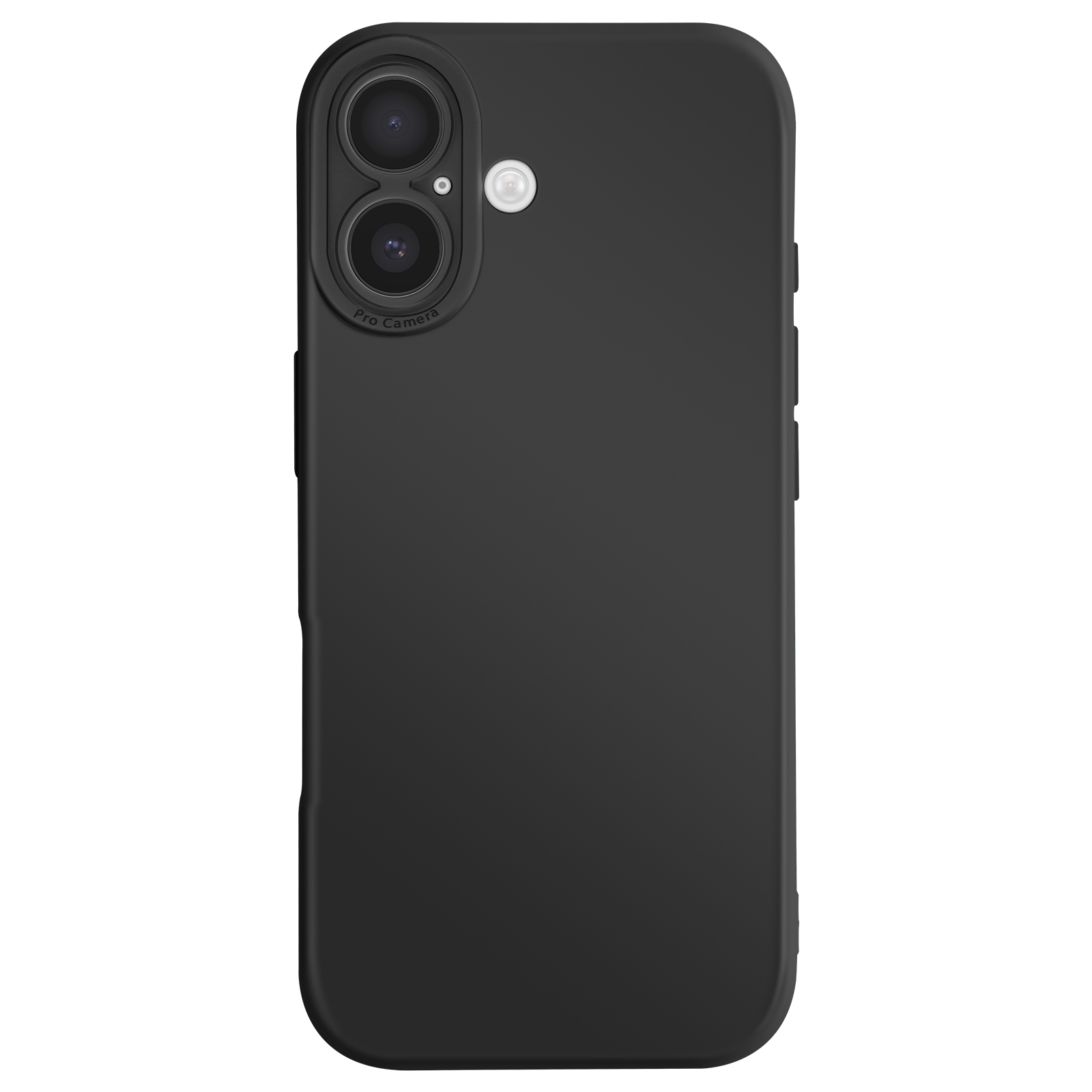 Een zwarte telefoonhoes met twee cameralenzen en een flitser, met de woorden 'Pro Camera' zichtbaar.