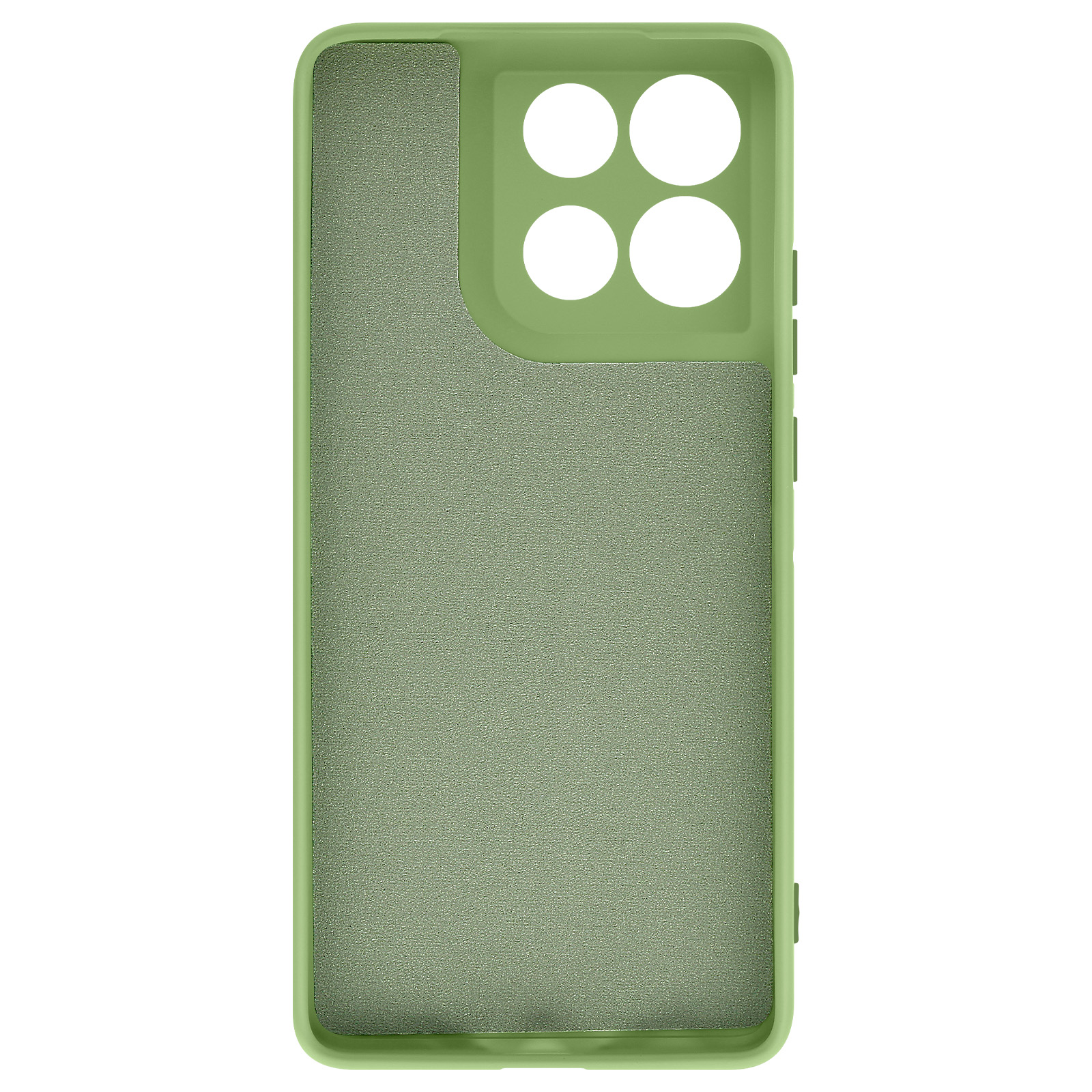 Une coque de téléphone verte. Elle a quatre trous pour l'appareil photo et un panneau arrière texturé.