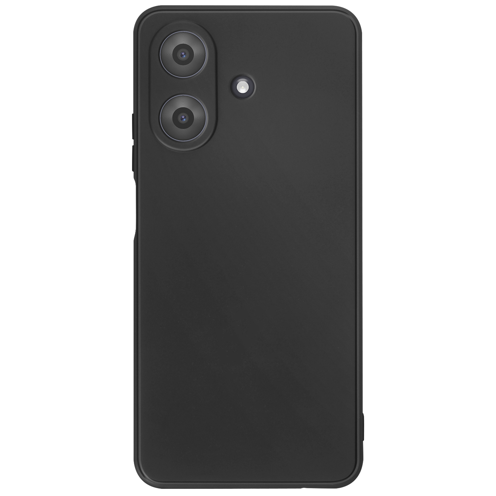 Retro di smartphone nero. Due lenti della fotocamera, un flash e una superficie liscia. Sfondo bianco.