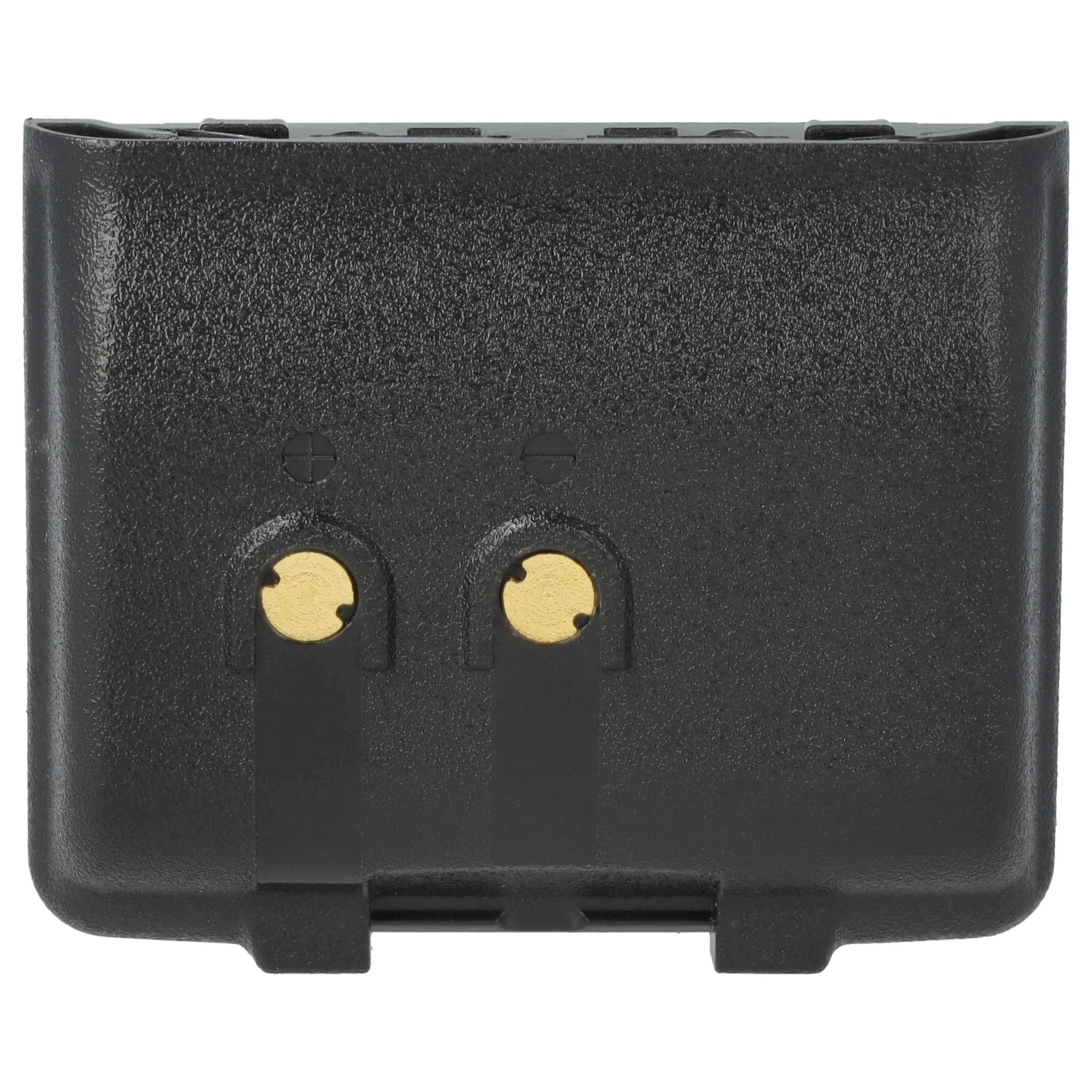 Schwarzes Kunststoff-Batteriegehäuse mit zwei goldfarbenen Kontakten. Das Gehäuse hat eine strukturierte Oberfläche.