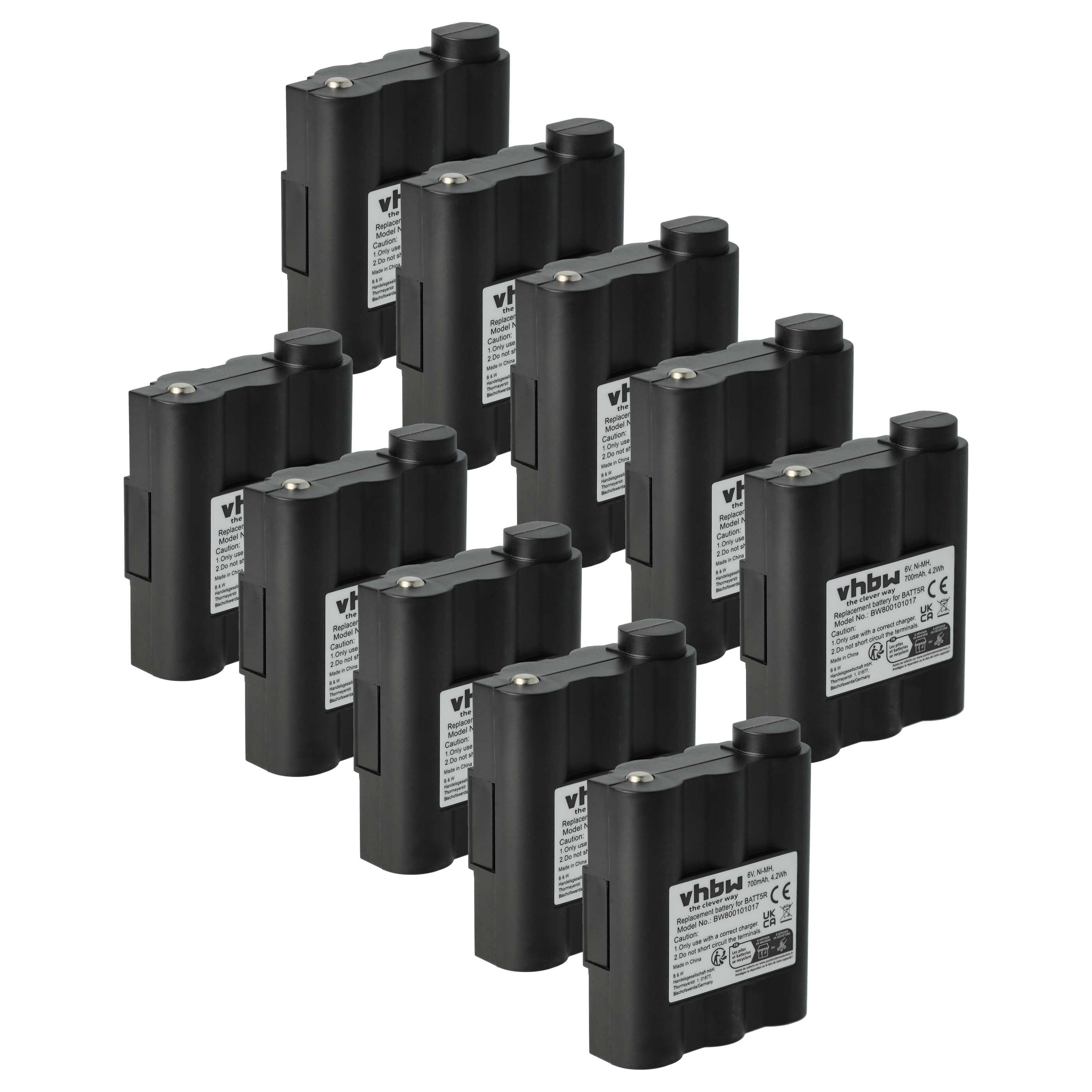 Mehrere schwarze rechteckige Batterien sind angeordnet. Jede hat ein Etikett mit weißem Text. Der Hintergrund ist weiß.