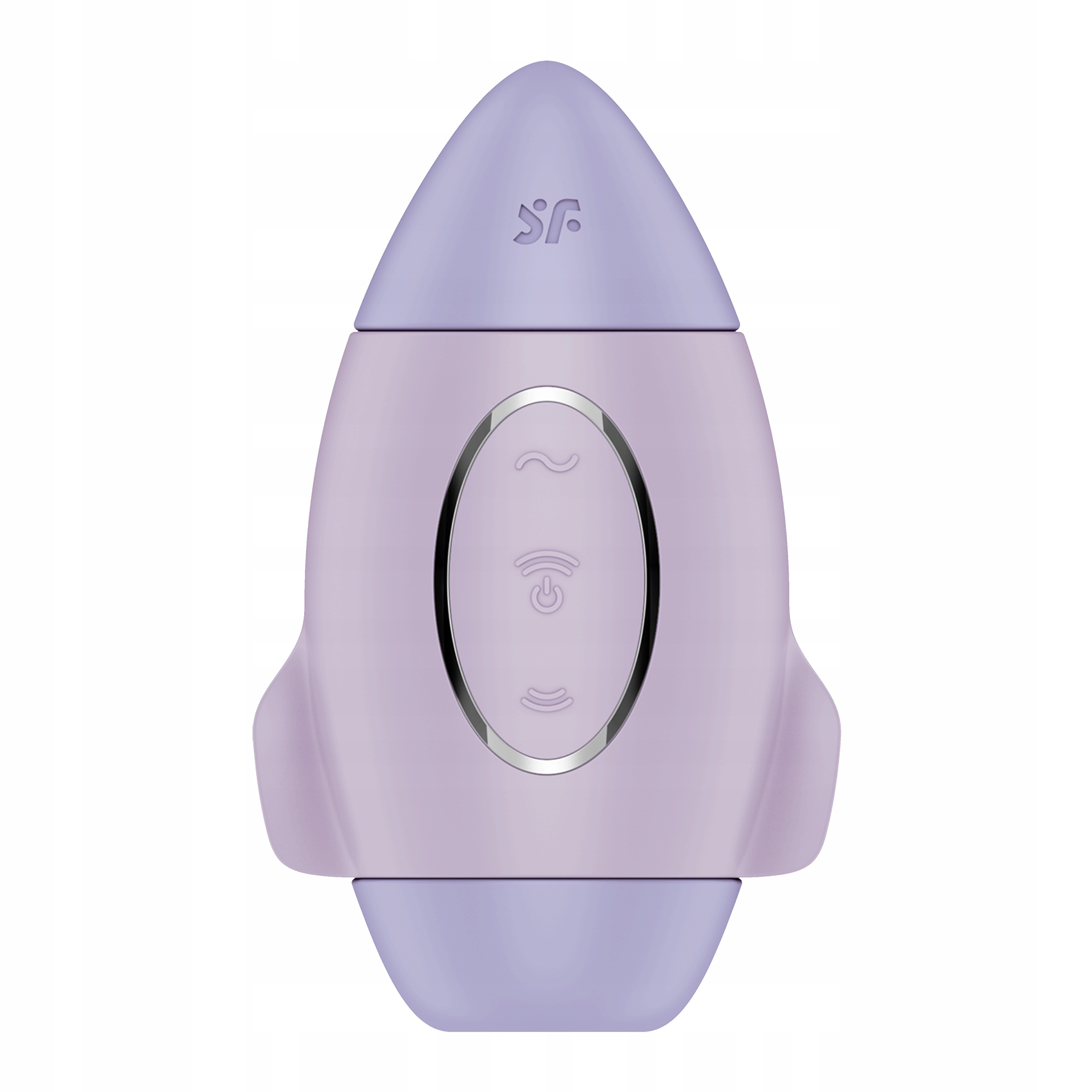 Fioletowa zabawka erotyczna w kształcie rakiety. Posiada przyciski i srebrny owal pośrodku.