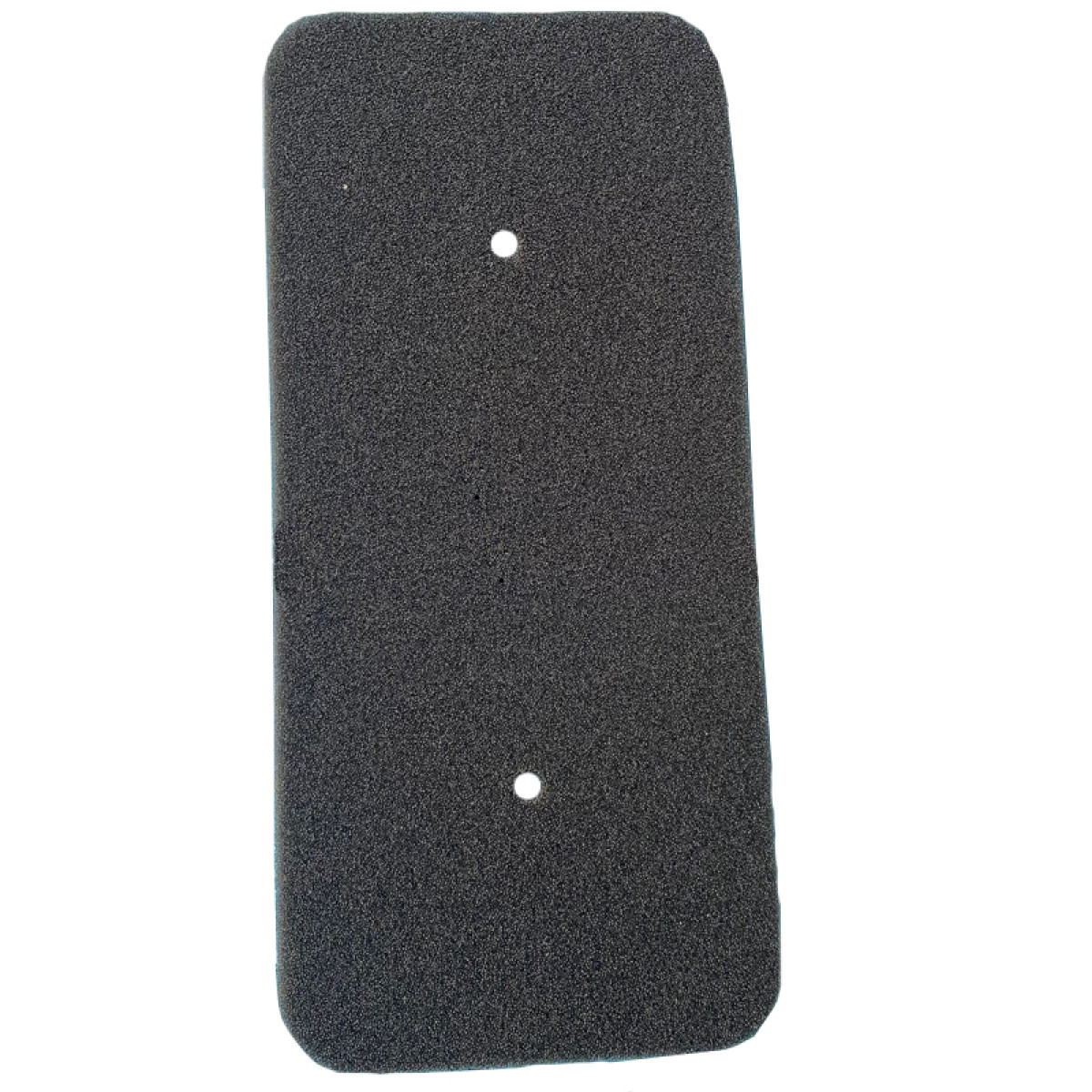 Prostokątna, ciemnoszara podkładka z pianki z dwoma małymi, okrągłymi otworami. Podkładka ma zaokrąglone rogi i znajduje się na białym tle.