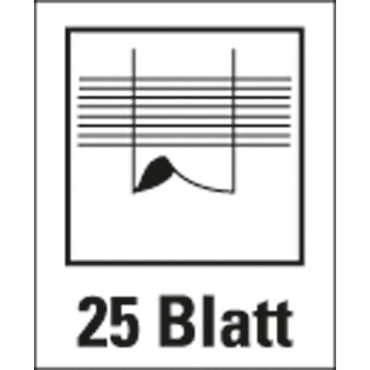 Ein weißes Rechteck mit Noten und dem Text "25 Blatt" in fetter schwarzer Schrift.