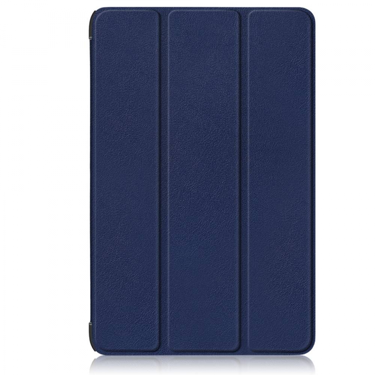 Eine blaue Tablet-Hülle mit strukturierter Oberfläche wird gezeigt, die Abdeckung ist in drei Abschnitte gefaltet.