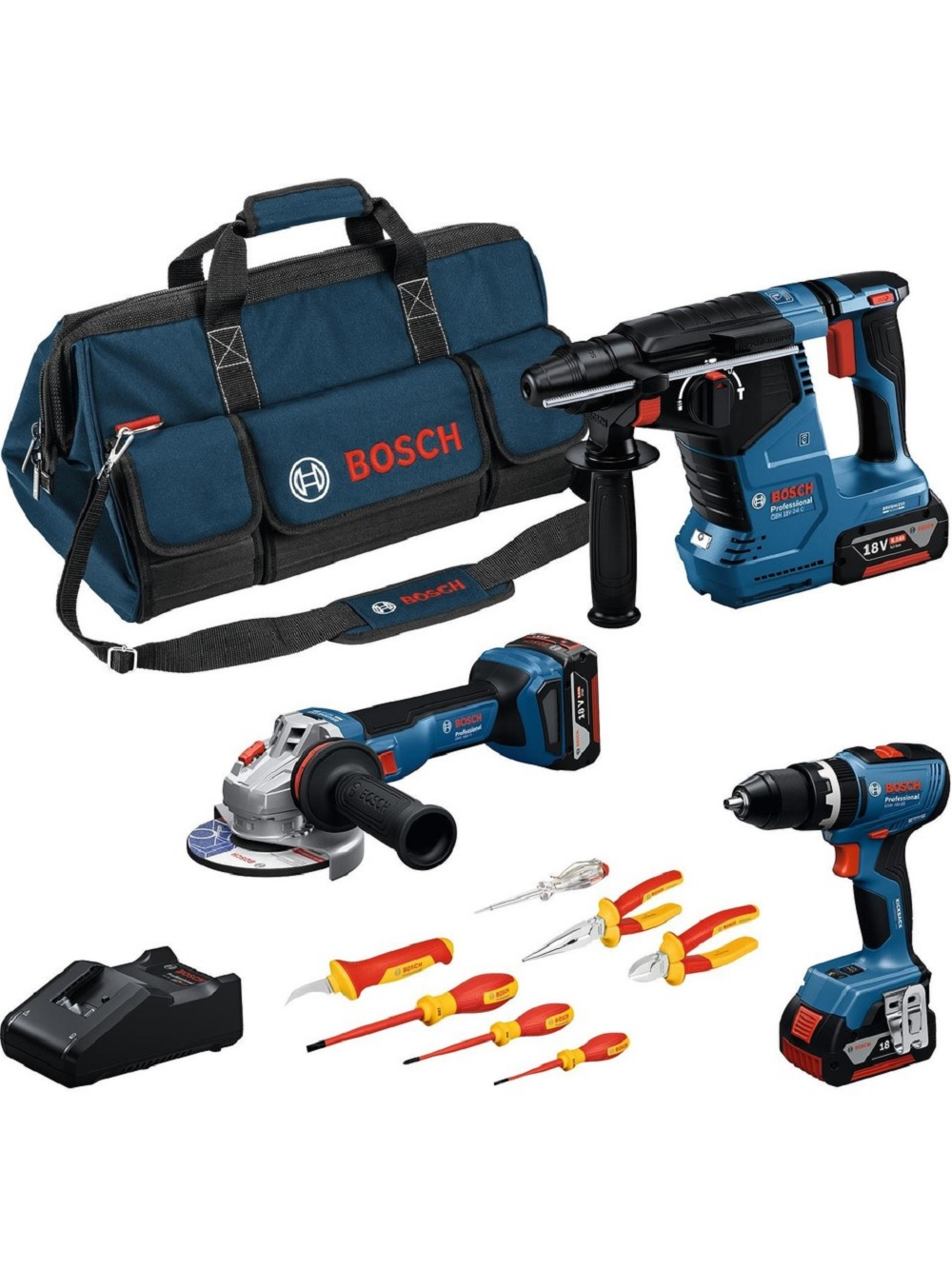 BOSCH GSB 18V-65 + GWS 18V-11 + GBH 18V-24 C 3X5.0AH Akülü Vidalama Makinesi